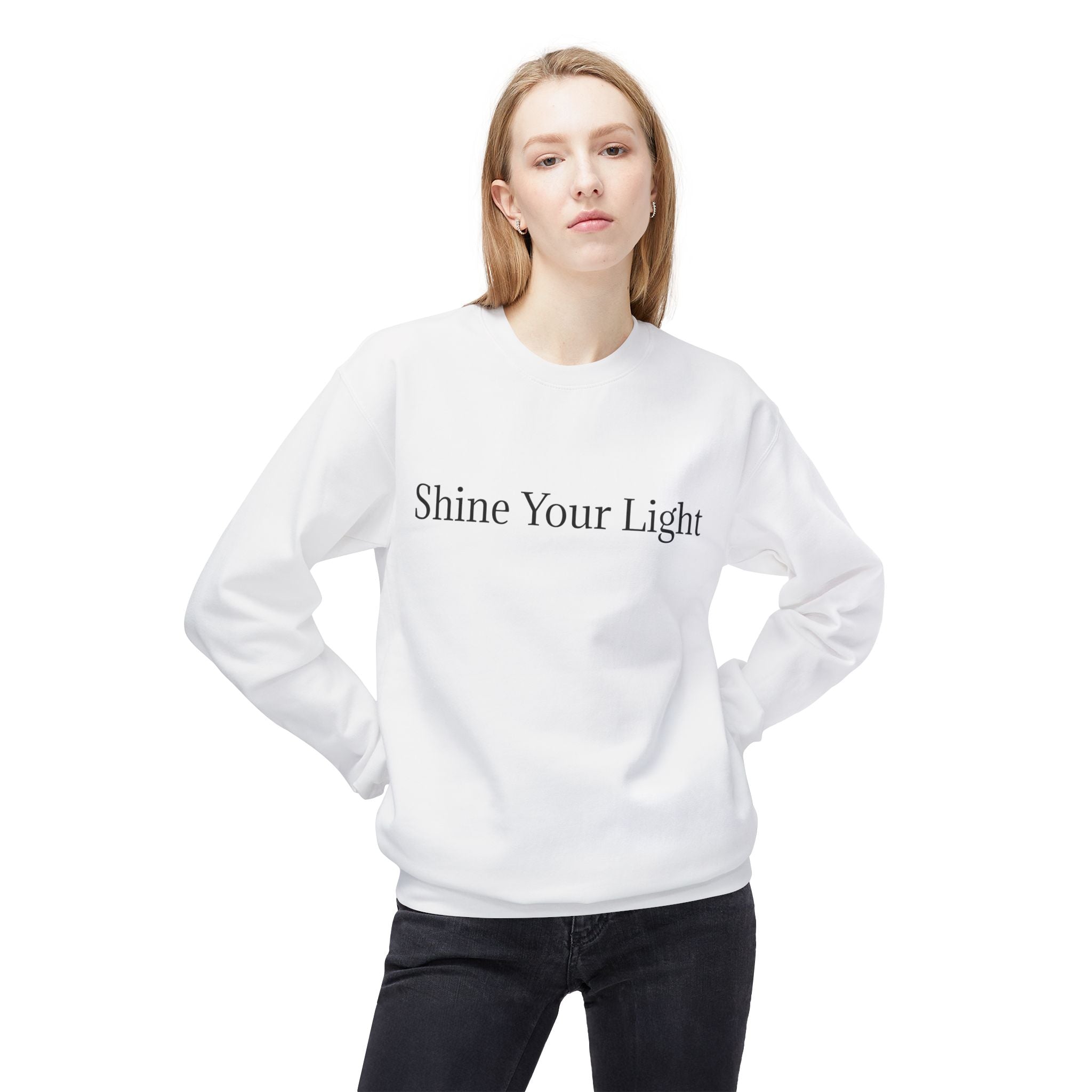Shine Your Light Sweatshirt — Minimal Inspirational Crewneck with Lightning Bolt