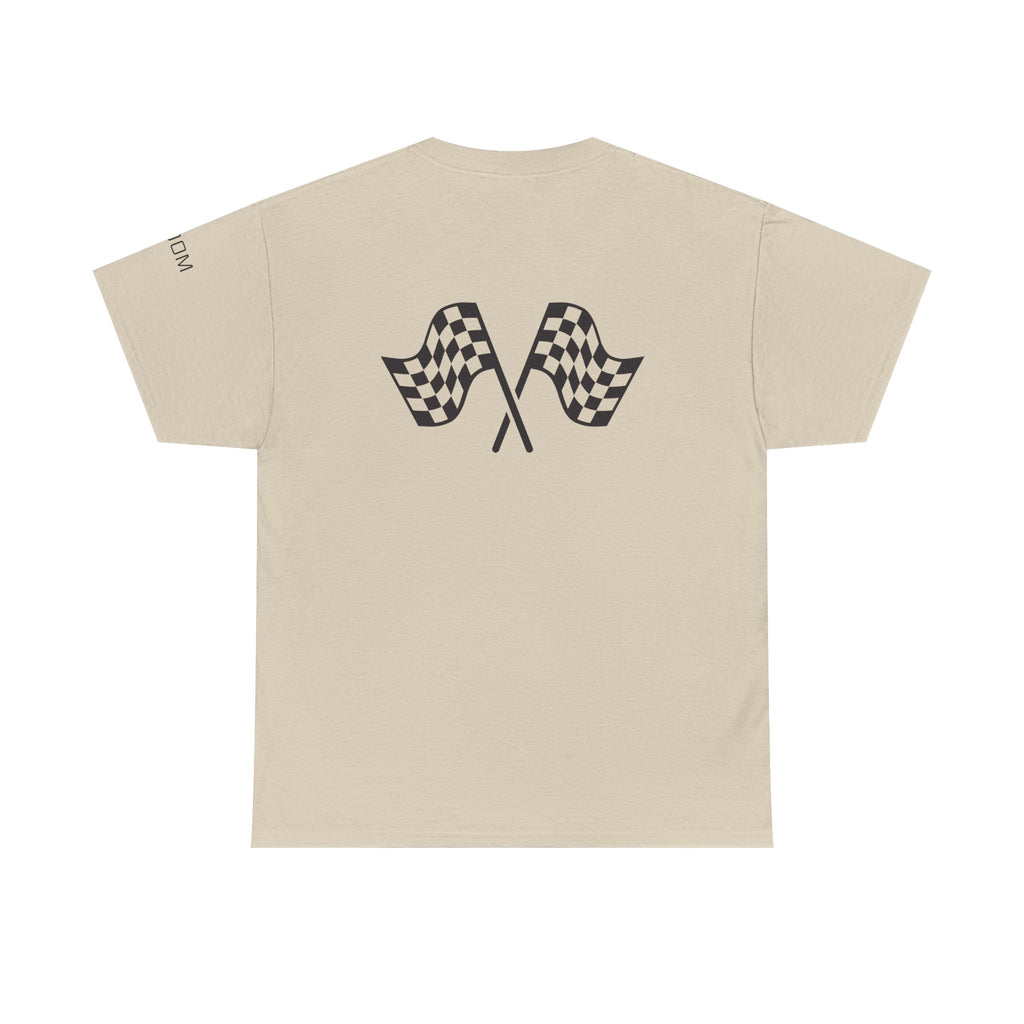 Life Begins at Redline Racing T-Shirt — Checkered Flag on back- Motorsports Tee