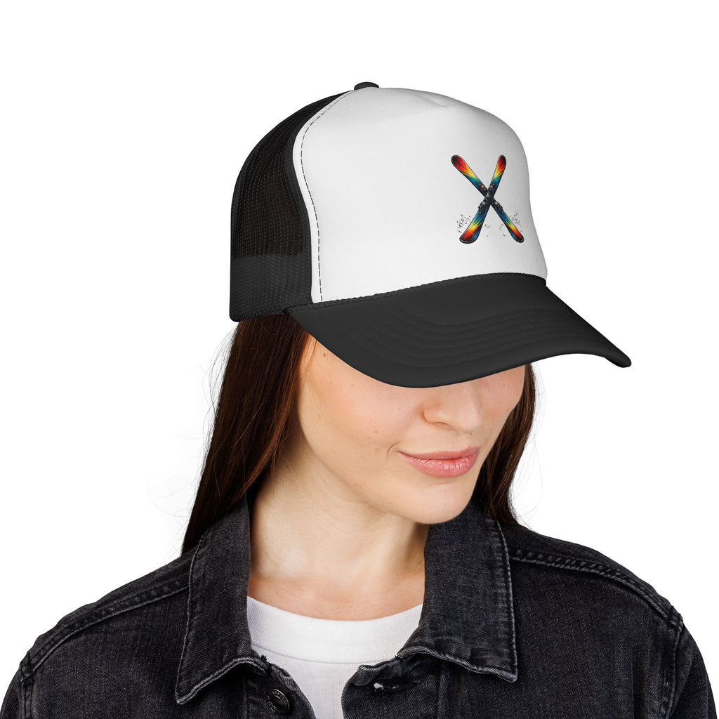 Colorful Ski Cross Design Trucker Hat
