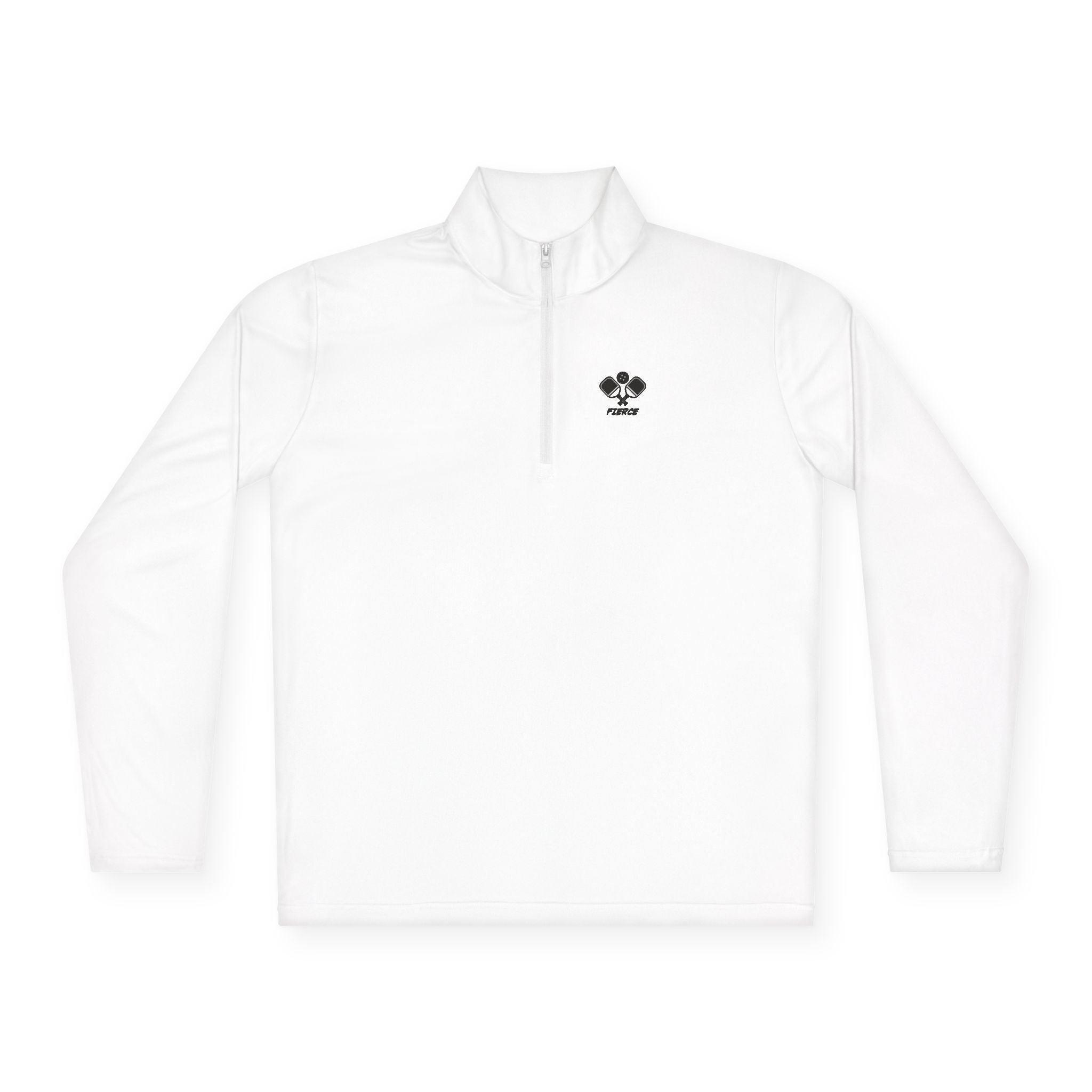 Quarter-Zip Pullover — "All's Fair In Love + Pickleball" with Small Paddle Heart Logo