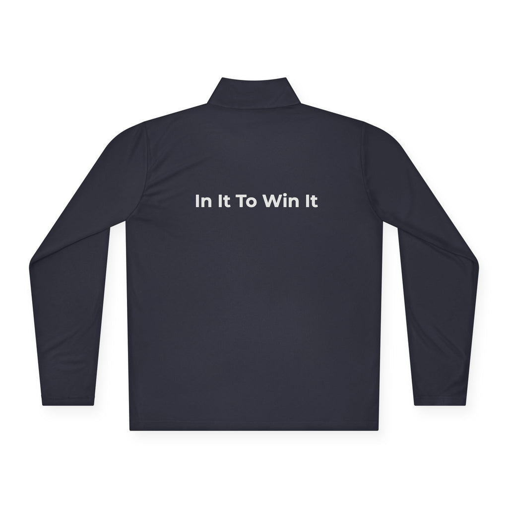 "In It To Win It" (on back) Quarter-Zip Pullover with Minimal Lightning Chest Logo
