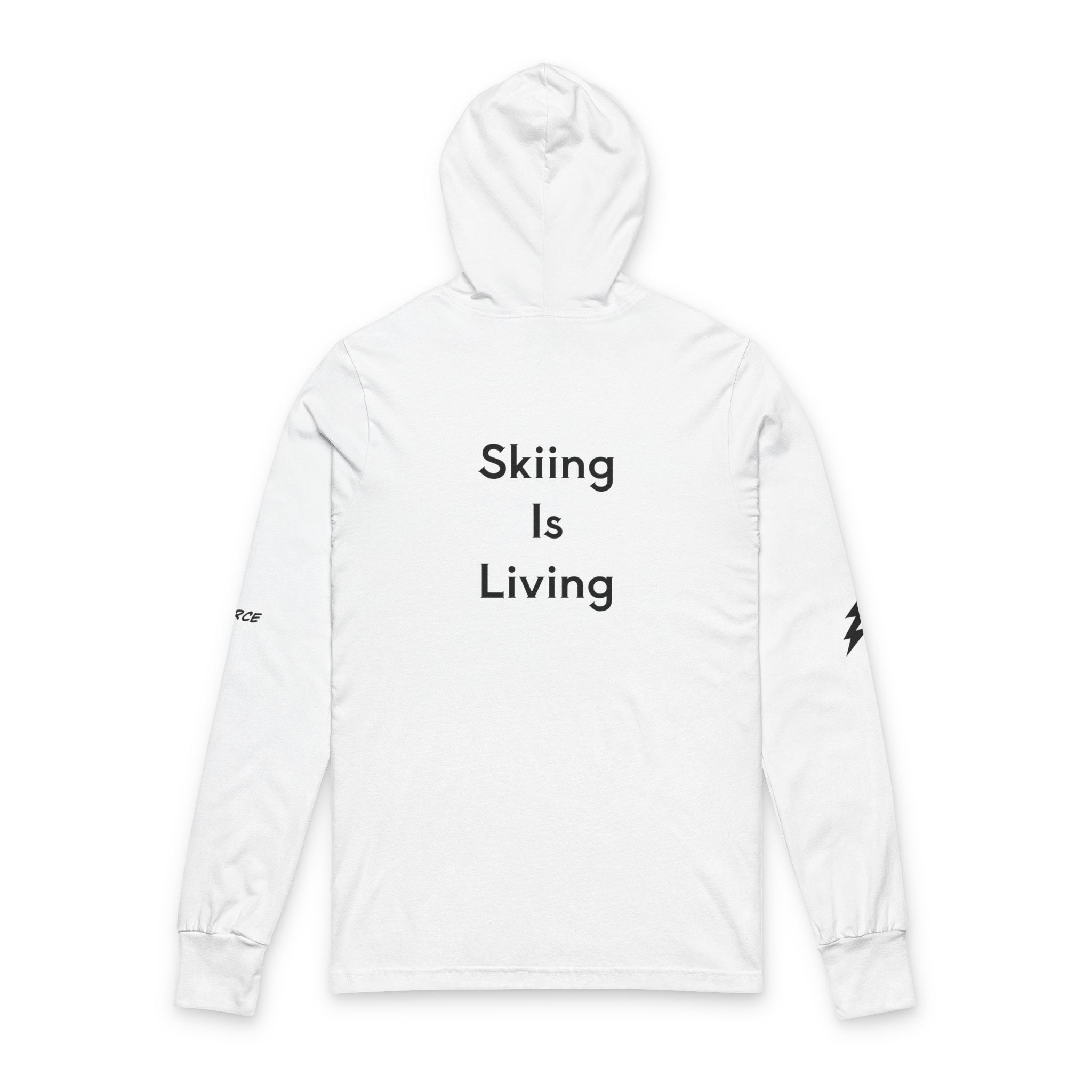 Ski Hoodie Long-Sleeve Tee --"Skiing Is Living" (on back) Snow Sports Shirt