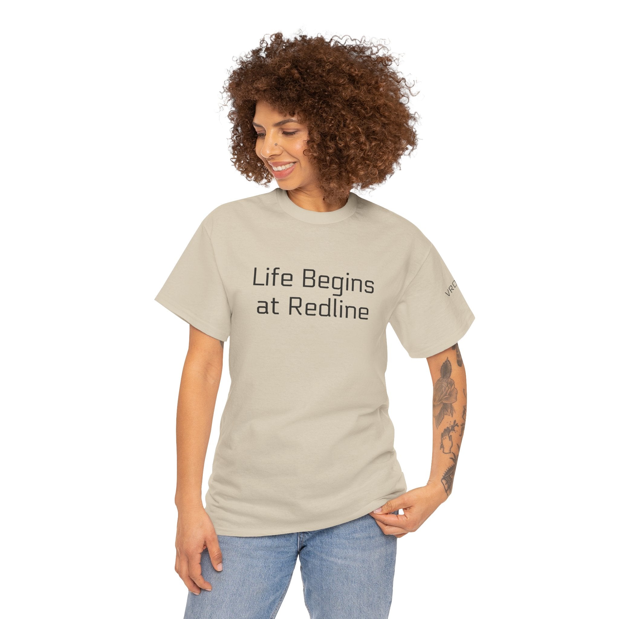 Life Begins at Redline Racing T-Shirt — Checkered Flag on back- Motorsports Tee