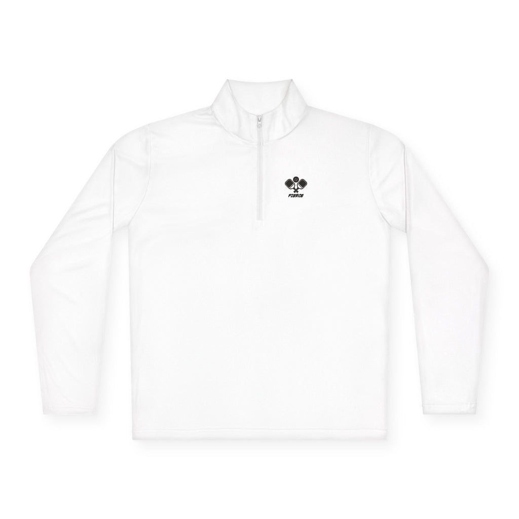 Quarter-Zip Pullover — "All's Fair In Love + Pickleball" with Small Paddle Heart Logo