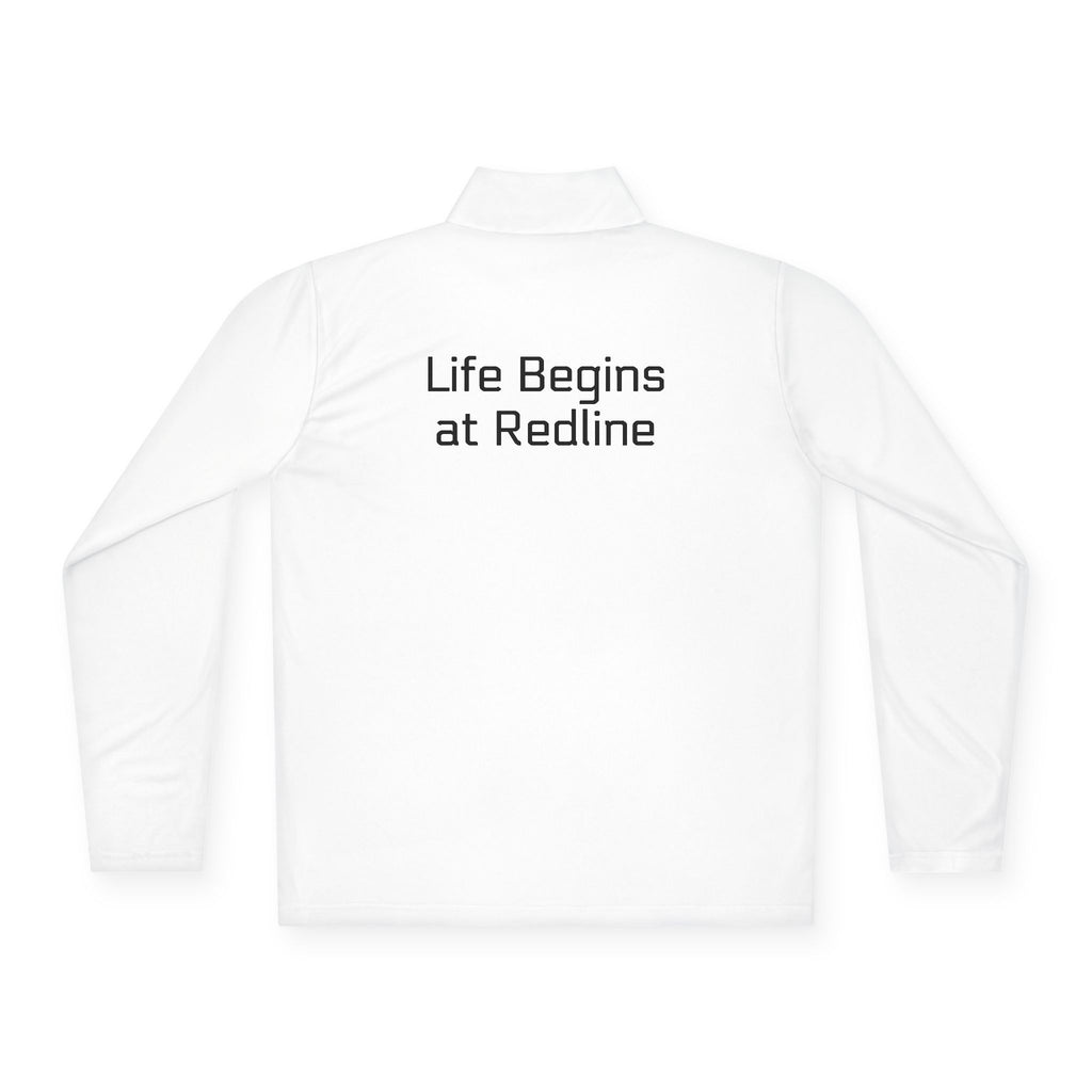 Life Begins at Redline Racing Quarter-Zip Pullover — with Checkered Flag Design