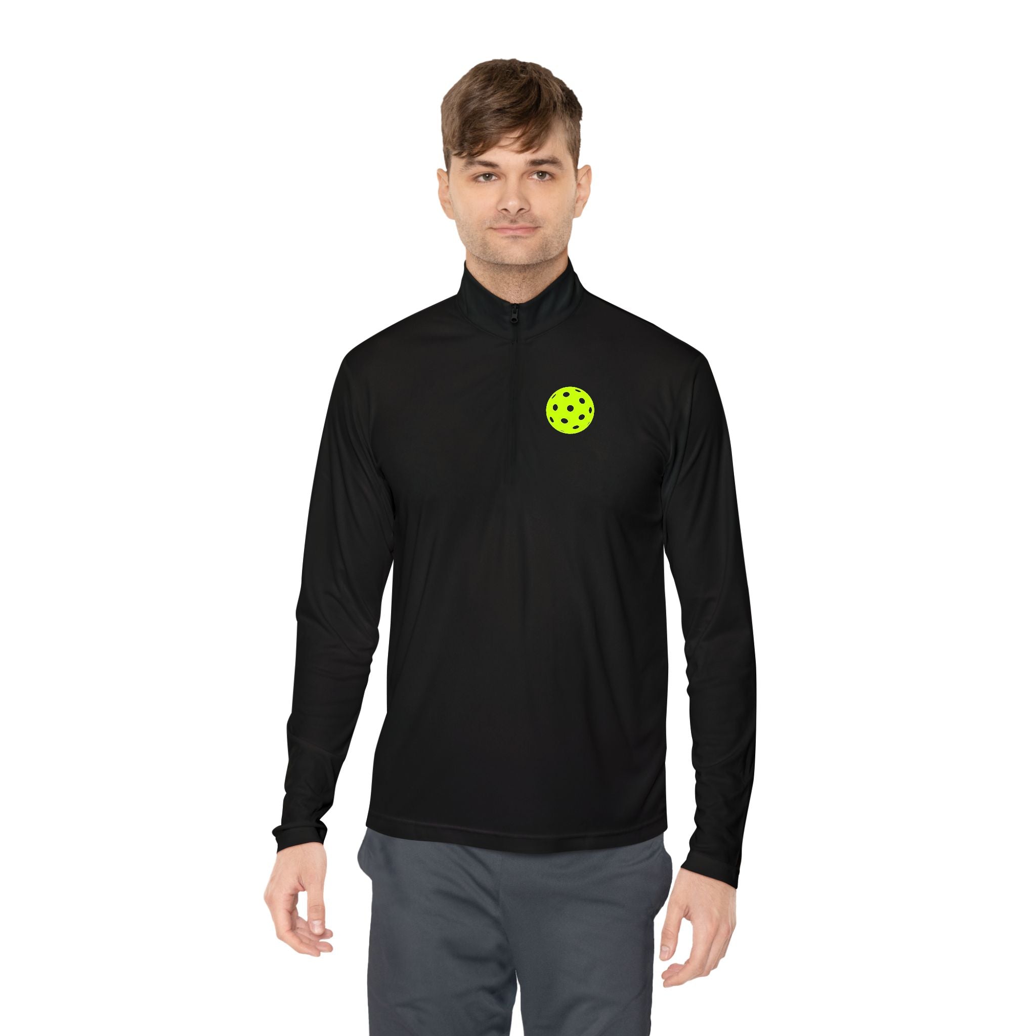 Quarter-Zip Pullover — 'Take A Beat: Placement Over Power' Neon Pickleball Logo