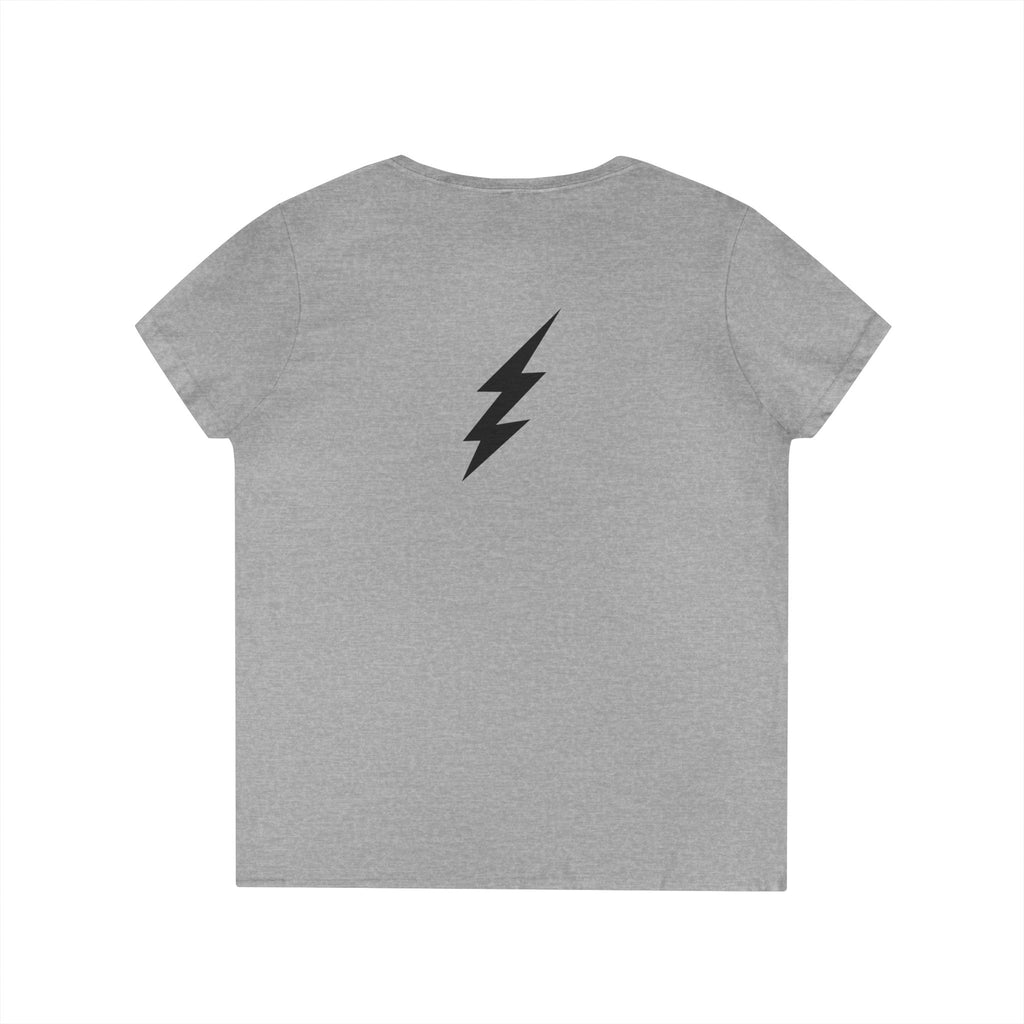 Elegance & Edge V-Neck Tee — Minimal Lightning Bolt on back Women’s T-Shirt