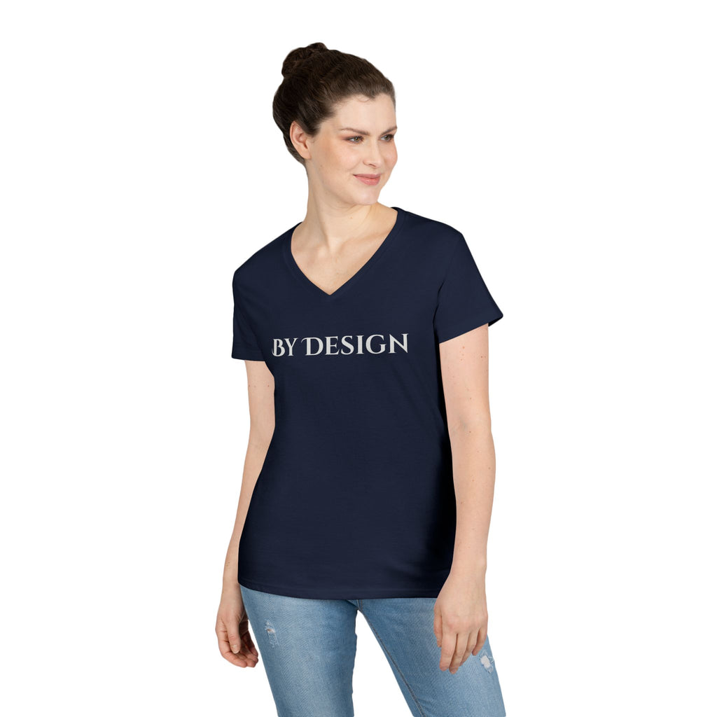 "By Design" Ladies' V-Neck T-Shirt — Minimalist Graphic Tee