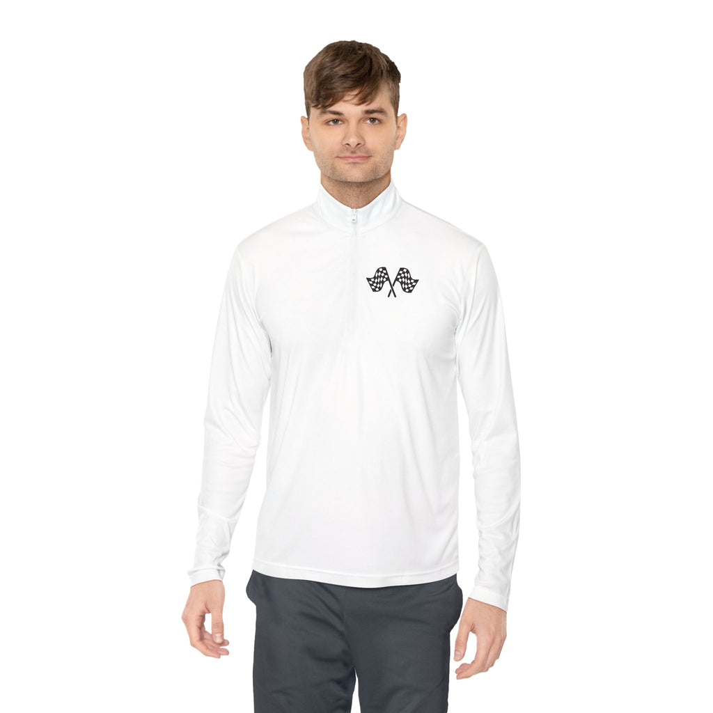 Life Begins at Redline Racing Quarter-Zip Pullover — with Checkered Flag Design