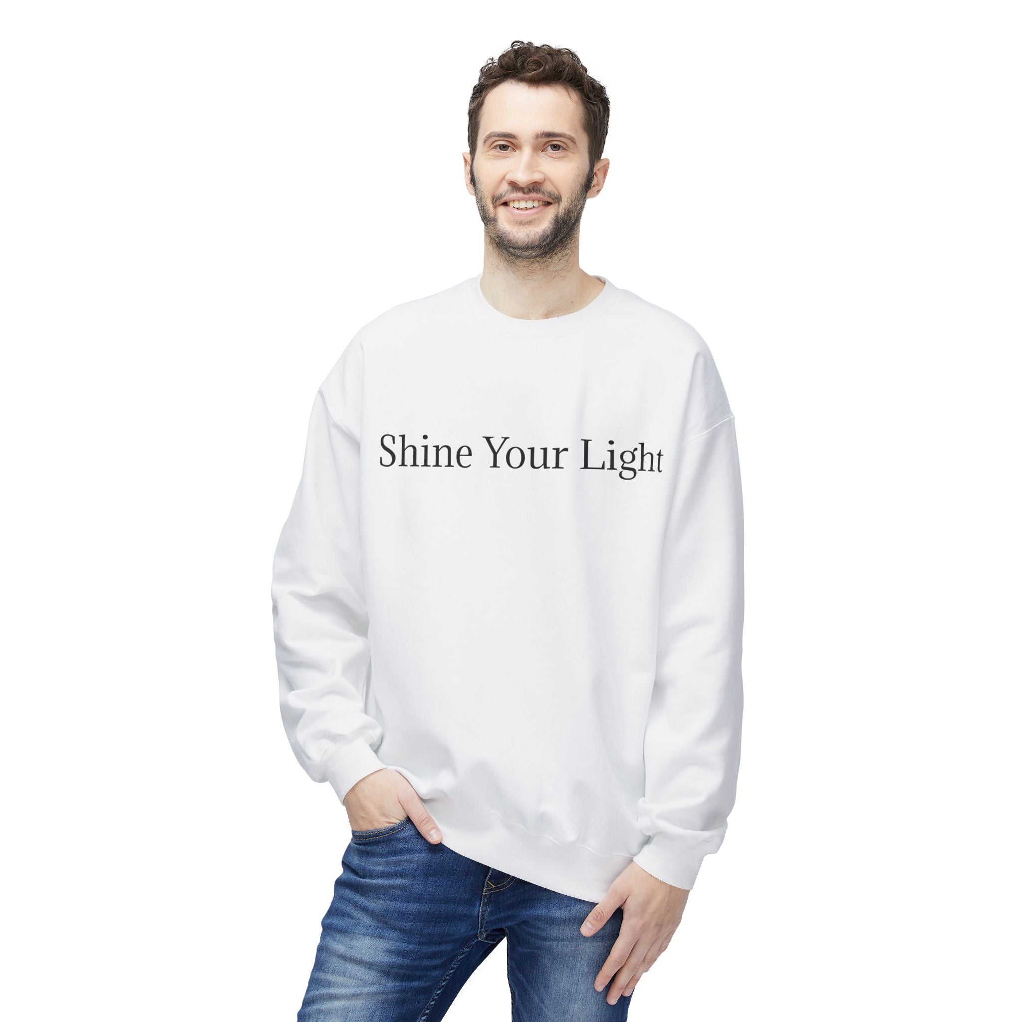 Shine Your Light Sweatshirt — Minimal Inspirational Crewneck with Lightning Bolt