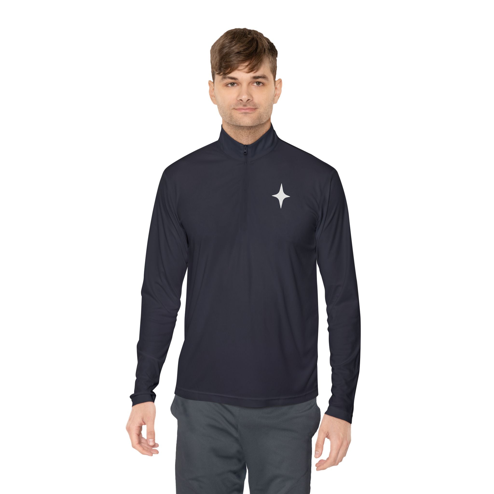 "In It To Win It" (on back) Quarter-Zip Pullover with Minimal Chest Logo