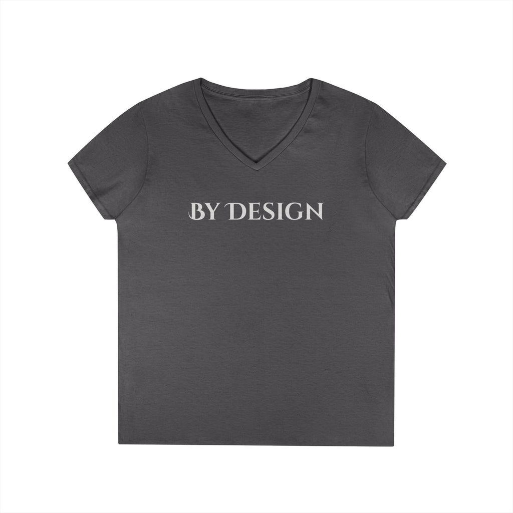 "By Design" Ladies' V-Neck T-Shirt — Minimalist Graphic Tee