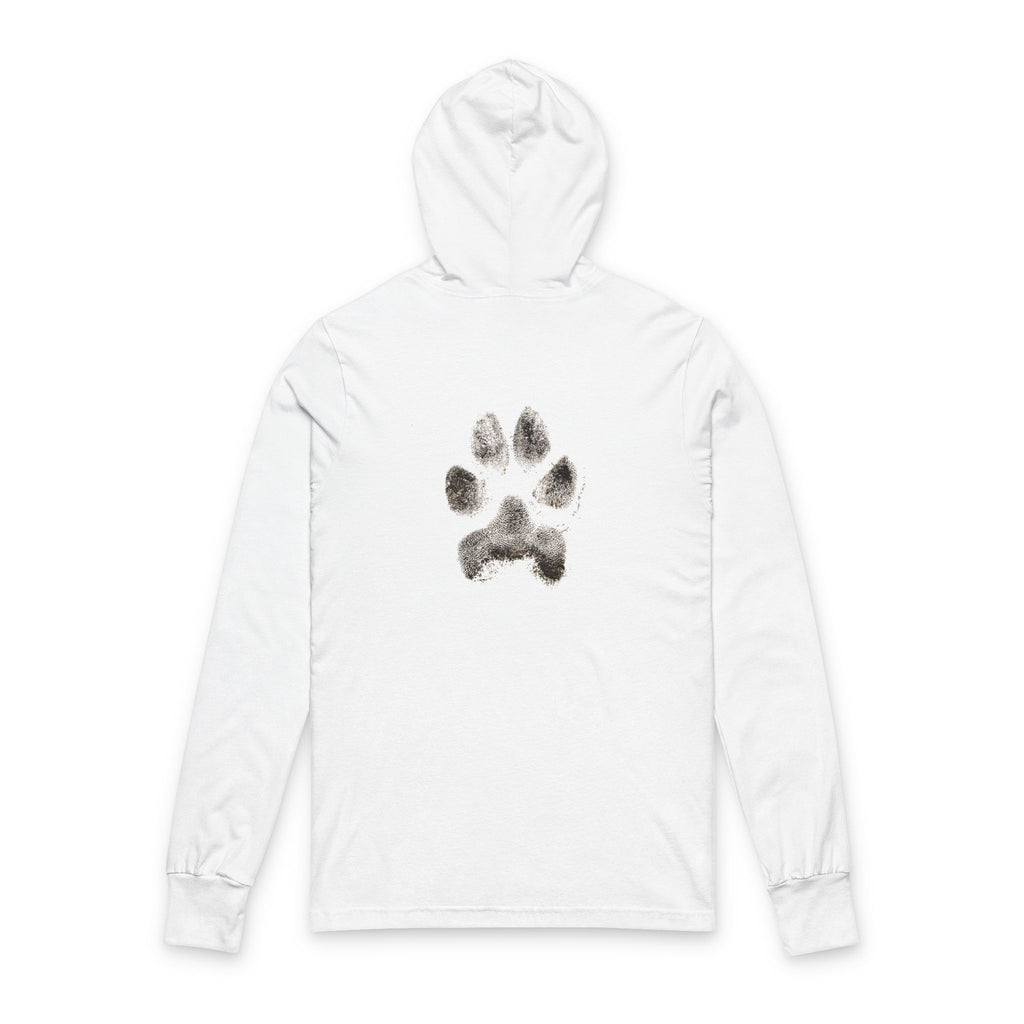 Bilingual: English + Dog. Dog Lover Humor Hoodie - Long Sleeve Tee with Paw Print on back