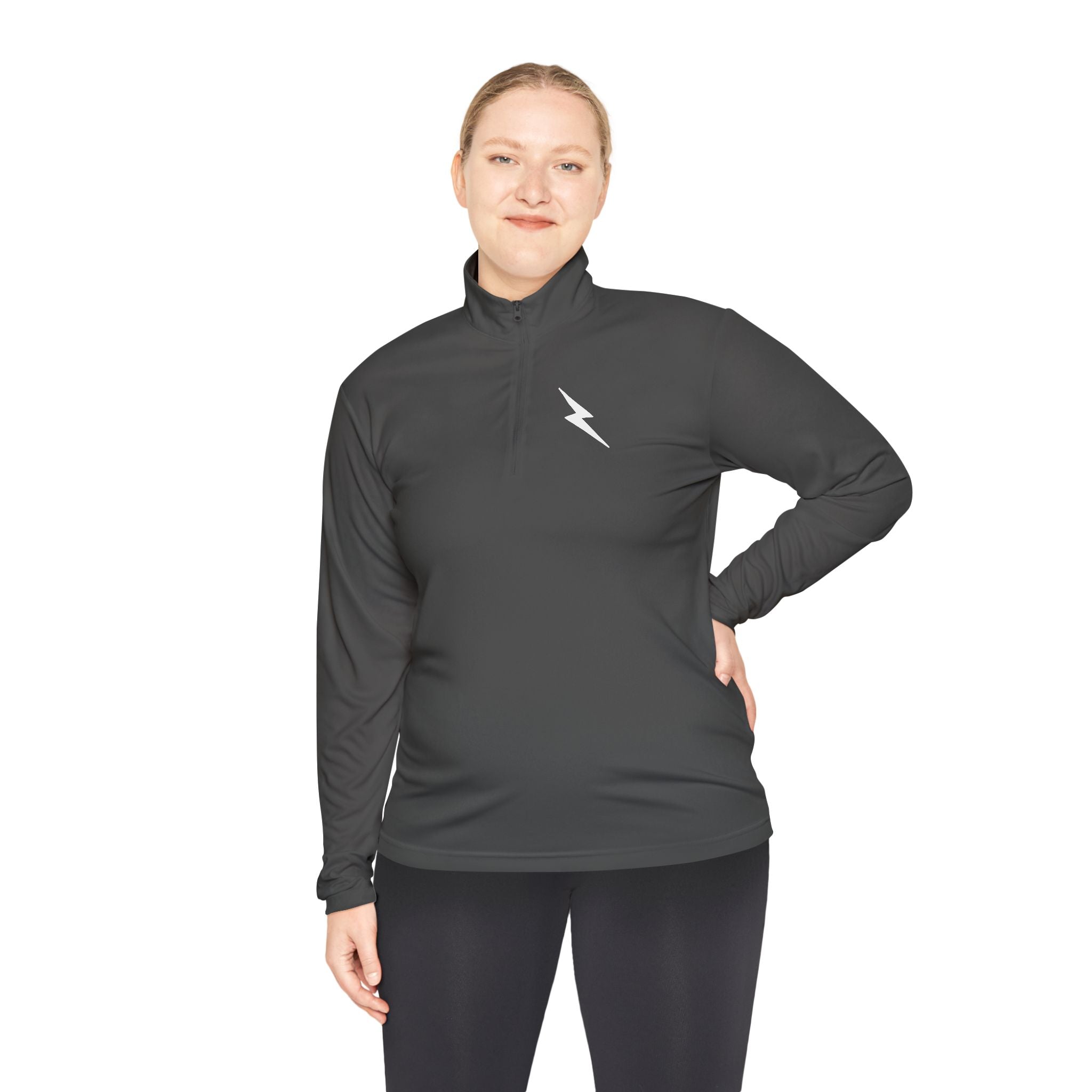 "In It To Win It" (on back) Quarter-Zip Pullover with Minimal Lightning Chest Logo