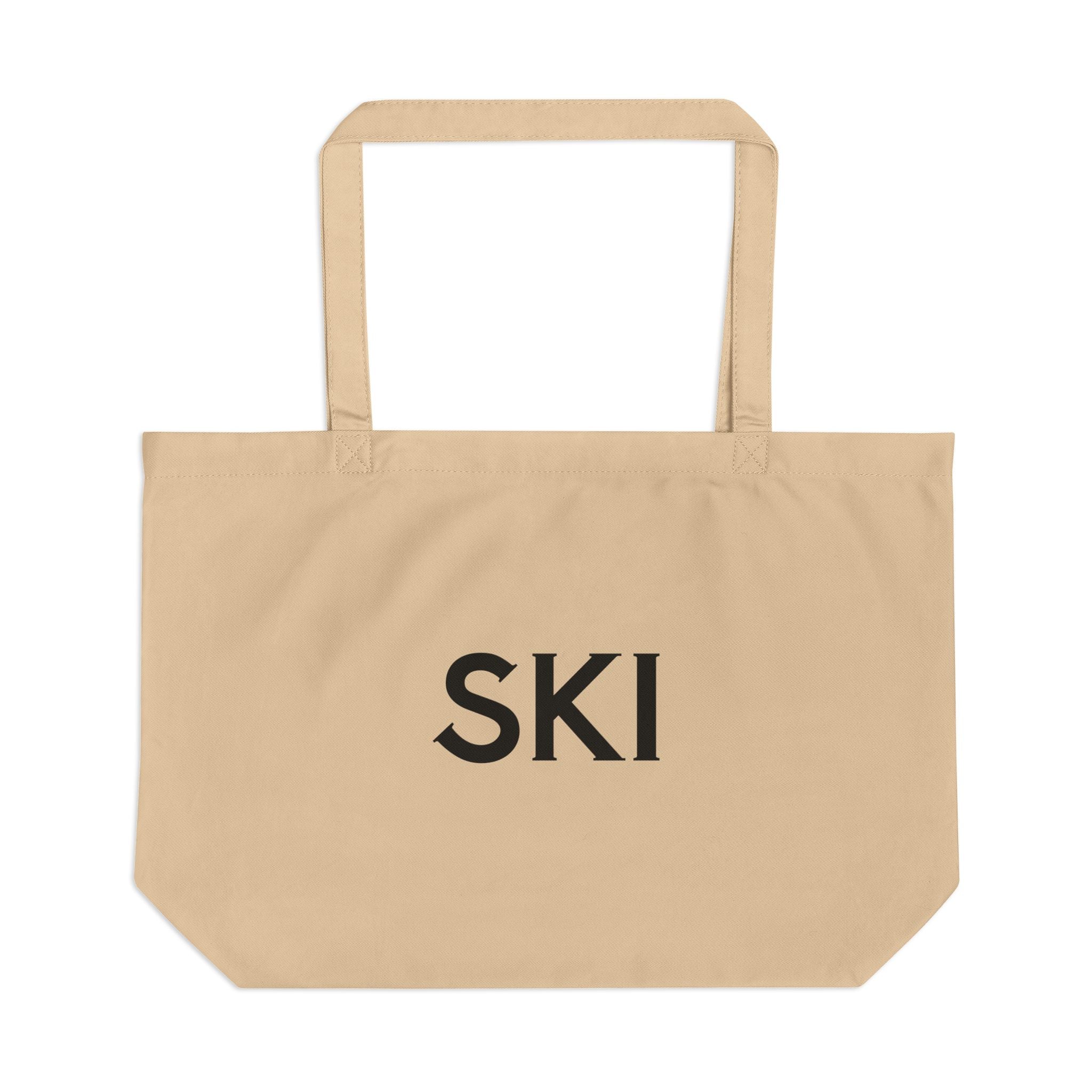 Ski Tote Bag with Crossed Skis Design— Large Eco Canvas Tote