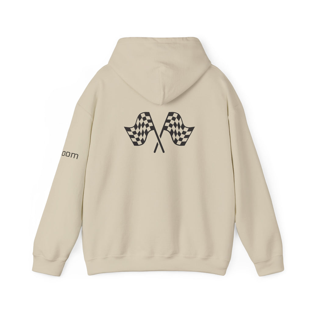 Racing Hoodie - "Life Begins At Redline" Pullover with Checkered Flags on Back