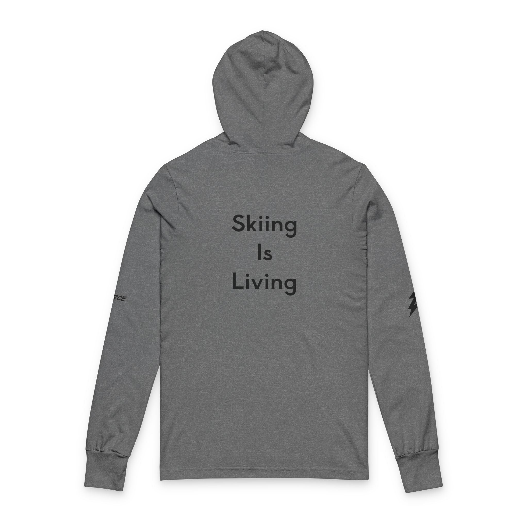 Ski Hoodie Long-Sleeve Tee --"Skiing Is Living" (on back) Snow Sports Shirt