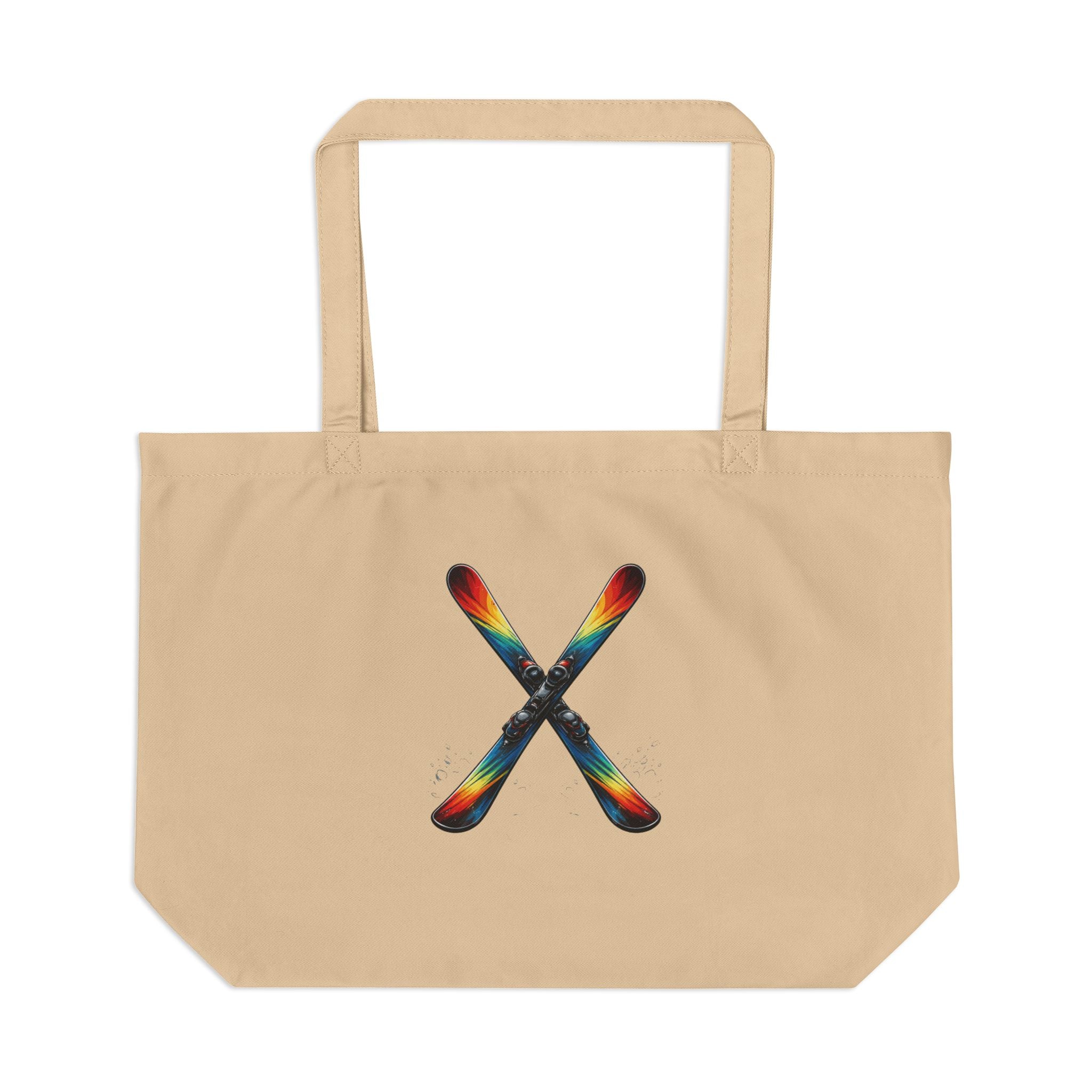 Ski Tote Bag with Crossed Skis Design— Large Eco Canvas Tote