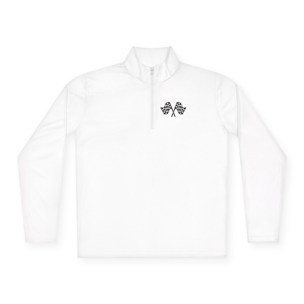 Life Begins at Redline Racing Quarter-Zip Pullover — with Checkered Flag Design