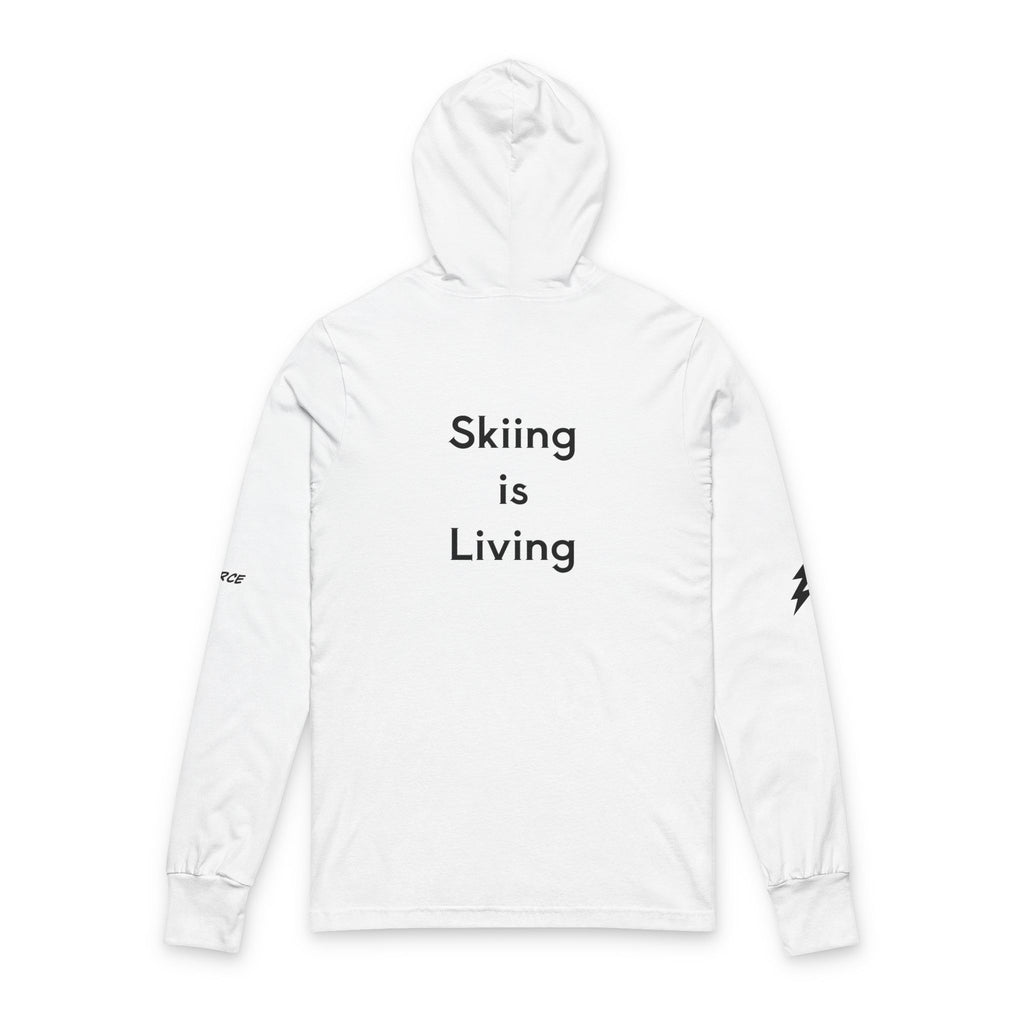 Ski Hoodie Long-Sleeve Tee --"Skiing is Living" (on back) Snow Sports Shirt