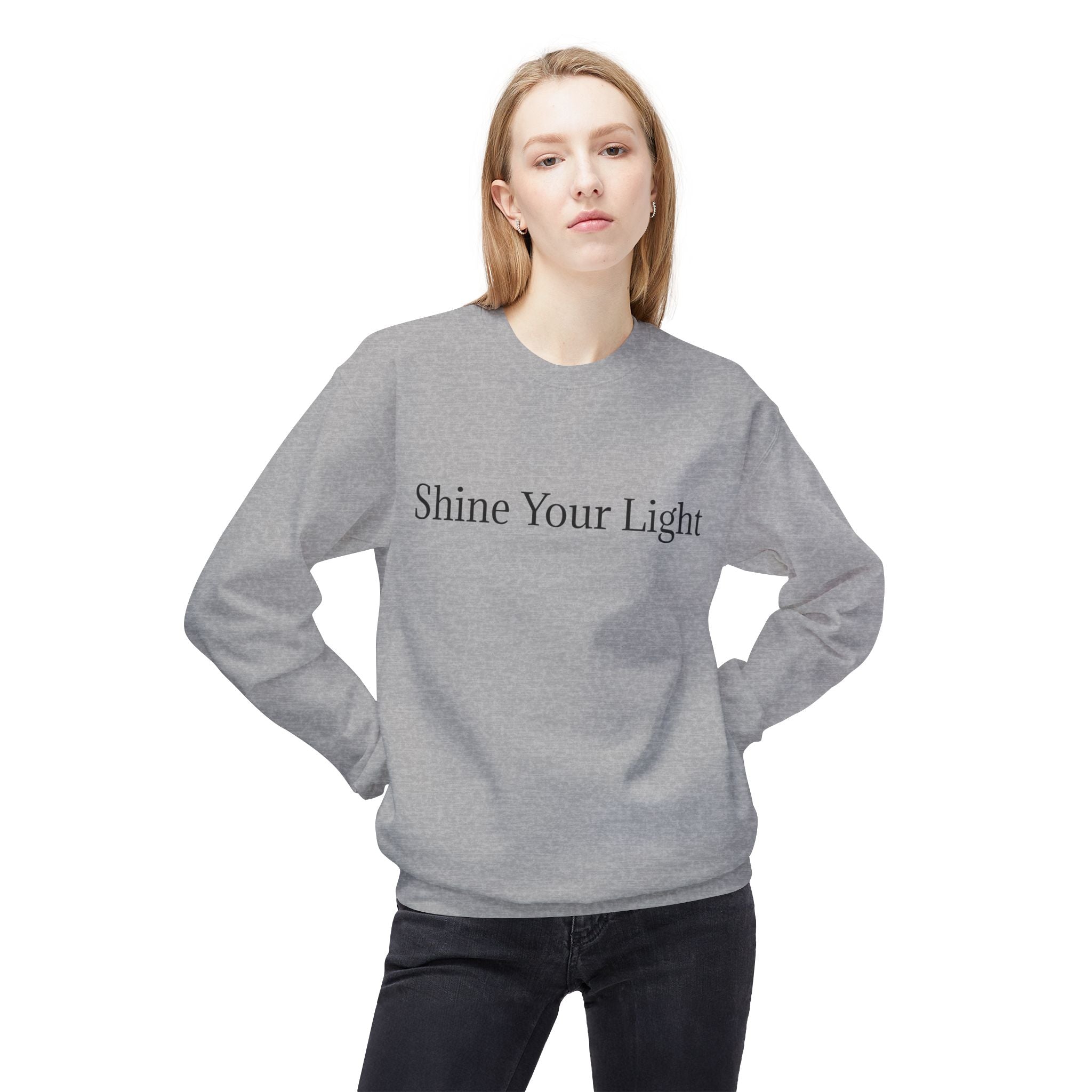 Shine Your Light Sweatshirt — Minimal Inspirational Crewneck with Lightning Bolt