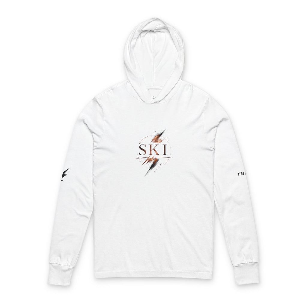 Ski Hoodie Long-Sleeve Tee --"Skiing is Living" (on back) Snow Sports Shirt