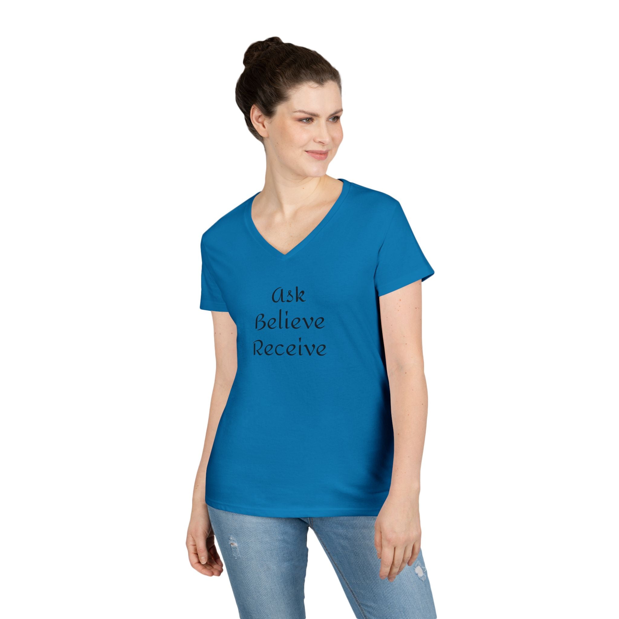 Ask-Believe-Receive Ladies' V-Neck T-Shirt