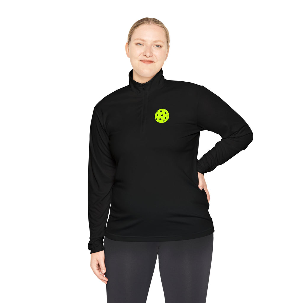 Quarter-Zip Pullover — 'Take A Beat: Placement Over Power' Neon Pickleball Logo