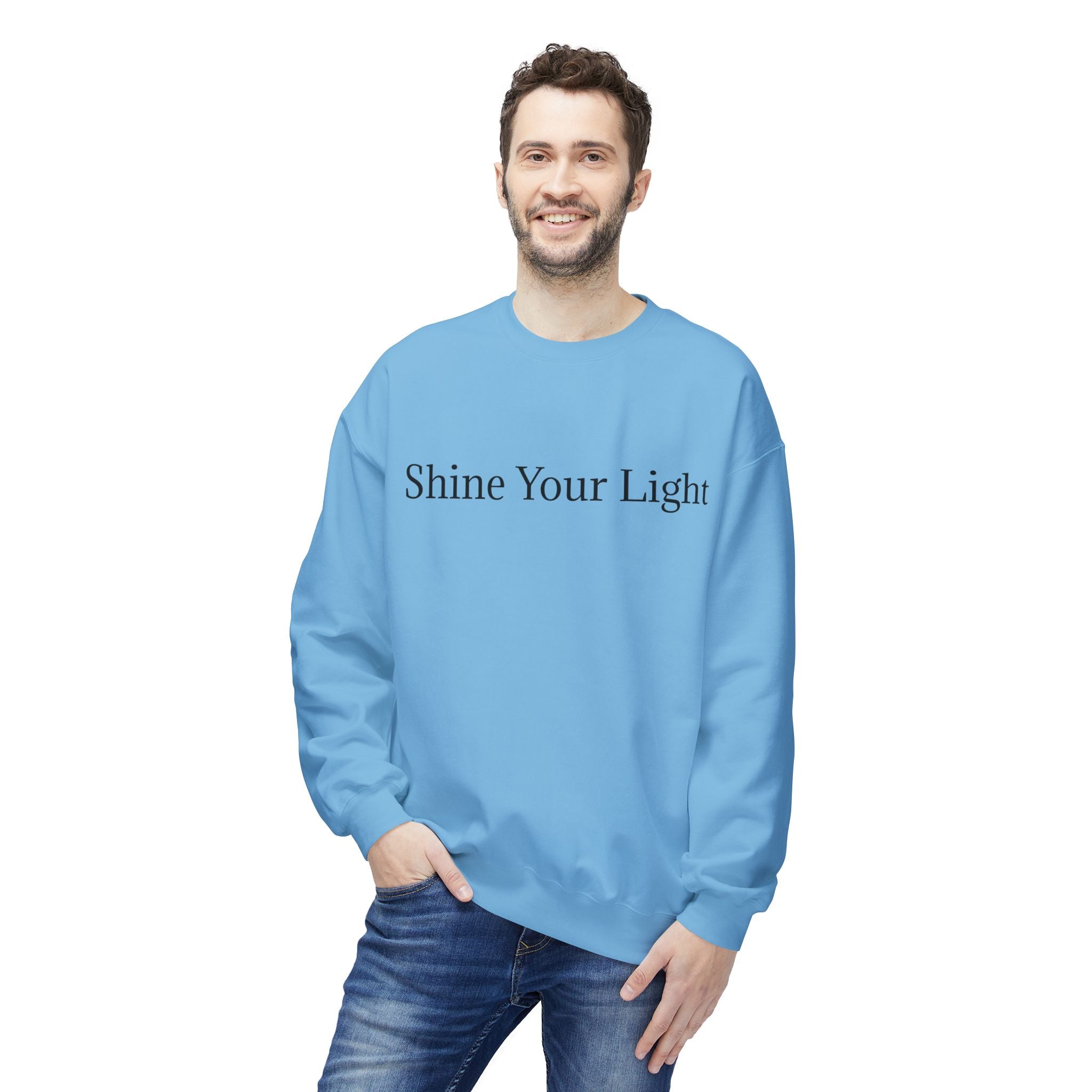 Shine Your Light Sweatshirt — Minimal Inspirational Crewneck with Lightning Bolt