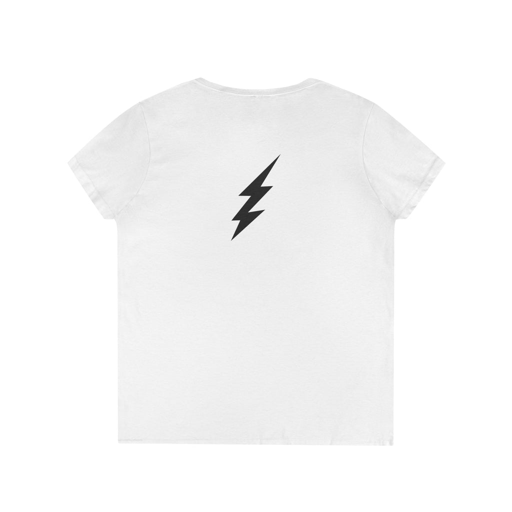 Elegance & Edge V-Neck Tee — Minimal Lightning Bolt on back Women’s T-Shirt