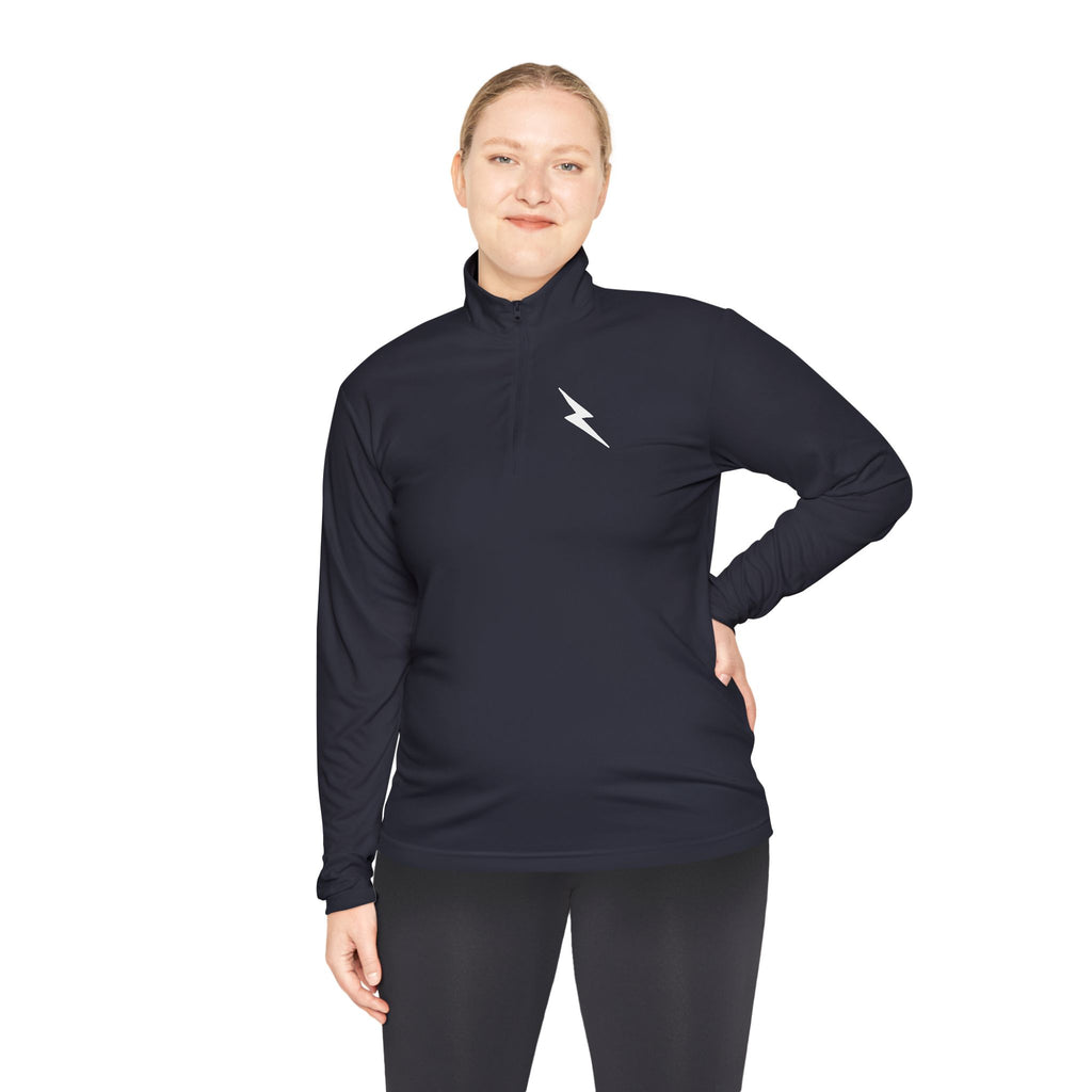"In It To Win It" (on back) Quarter-Zip Pullover with Minimal Lightning Chest Logo