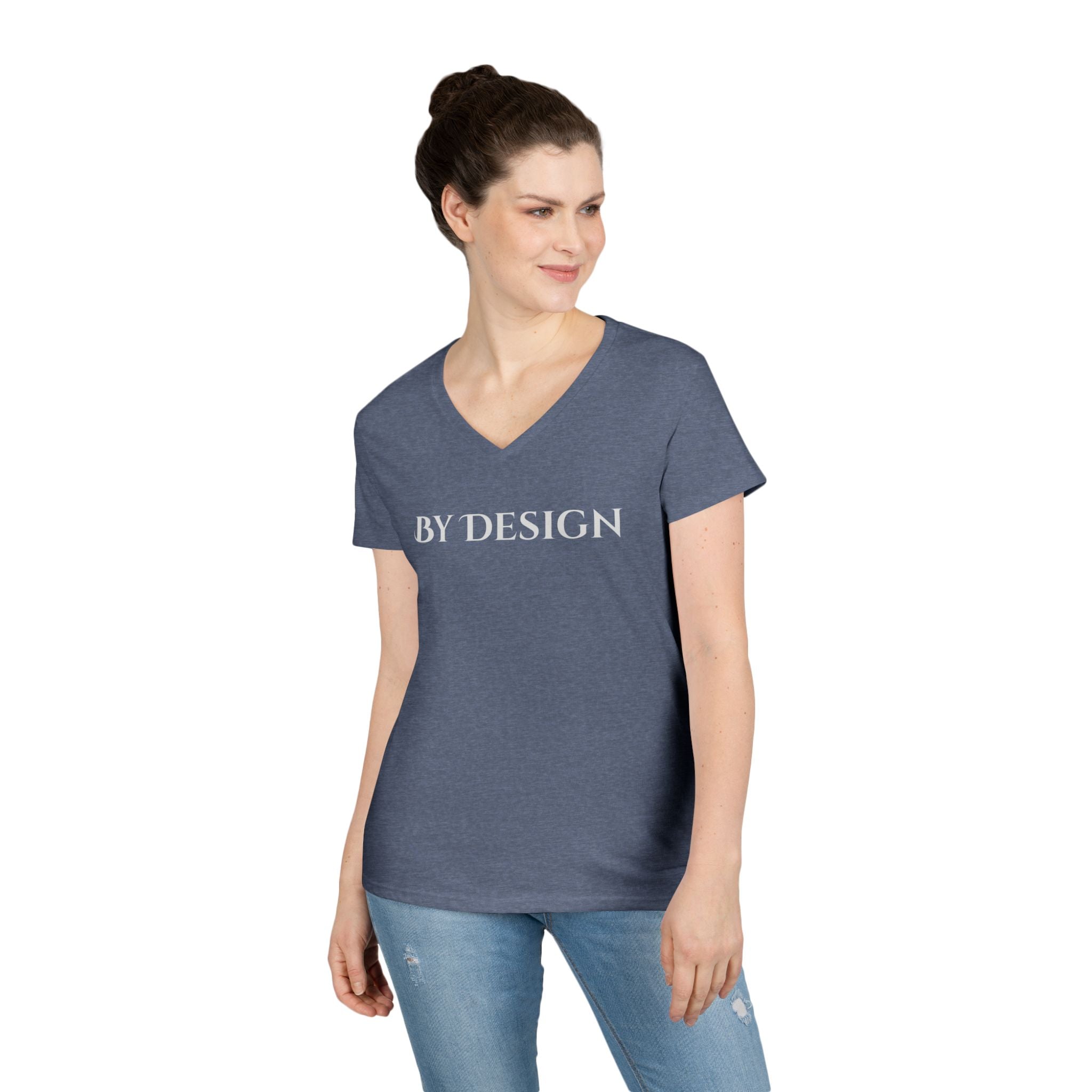 "By Design" Ladies' V-Neck T-Shirt — Minimalist Graphic Tee