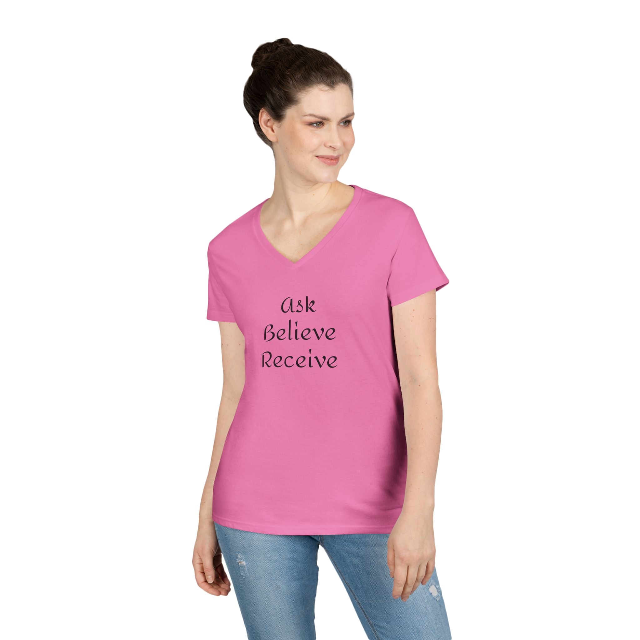 Ask-Believe-Receive Ladies' V-Neck T-Shirt