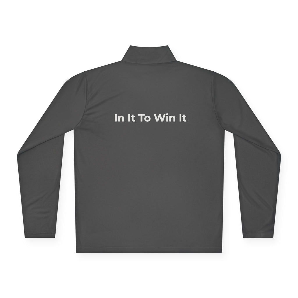 "In It To Win It" (on back) Quarter-Zip Pullover with Minimal Lightning Chest Logo