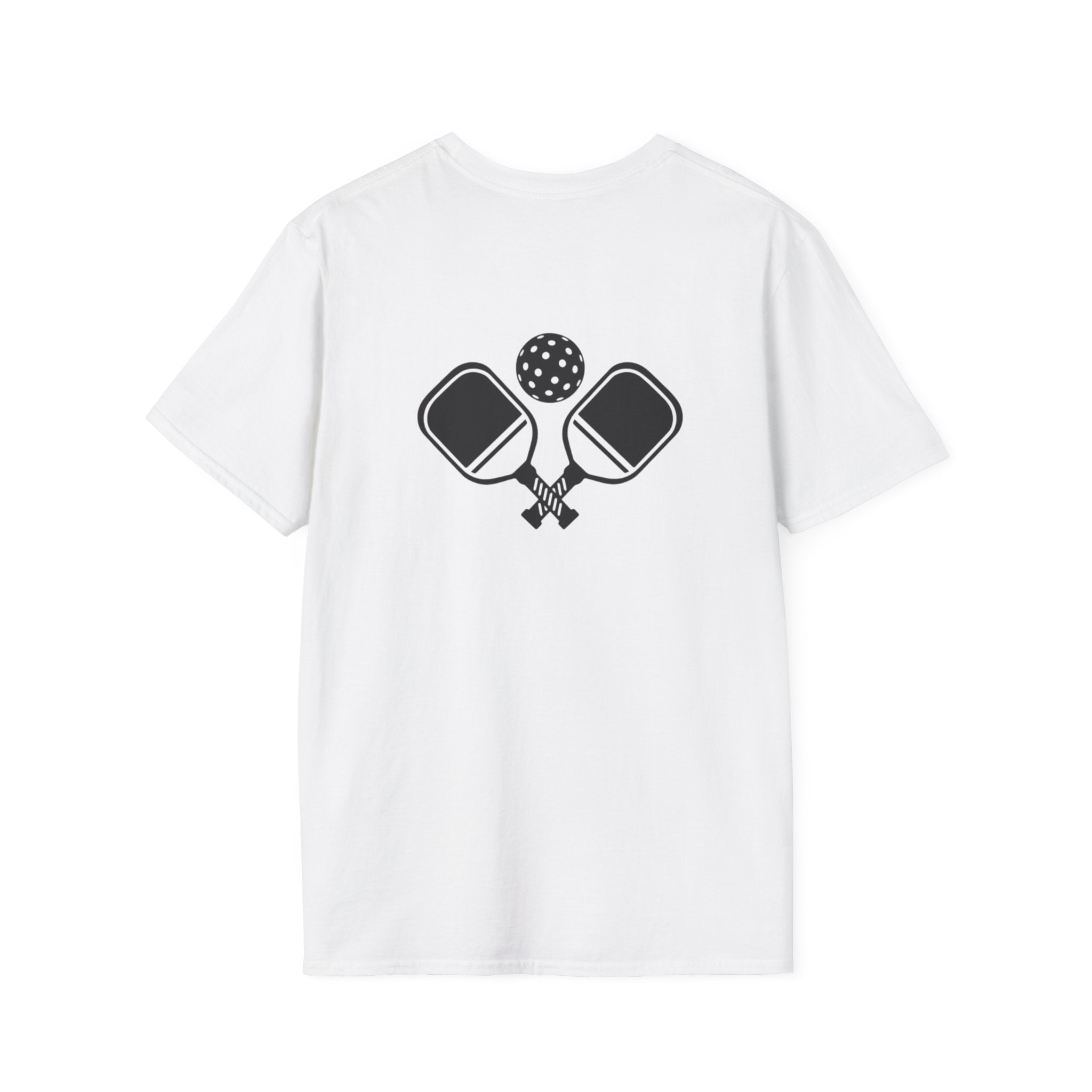 ‘Game On’ Pickleball Tee with Rackets on Back for Sports Lovers-Unisex Softstyle T-Shirt