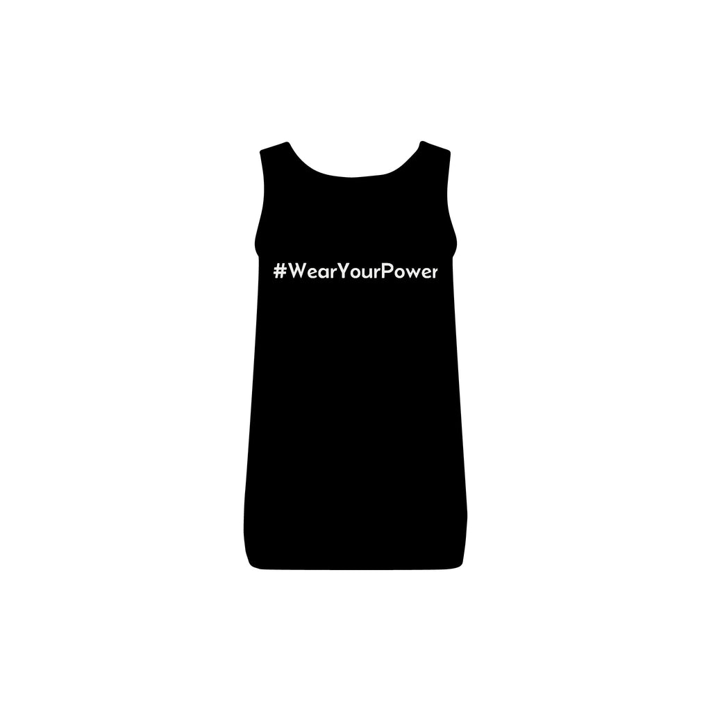 Sassy Women's Fitted Rib Tank Top — #WearYourPower on Back Graphic Tank