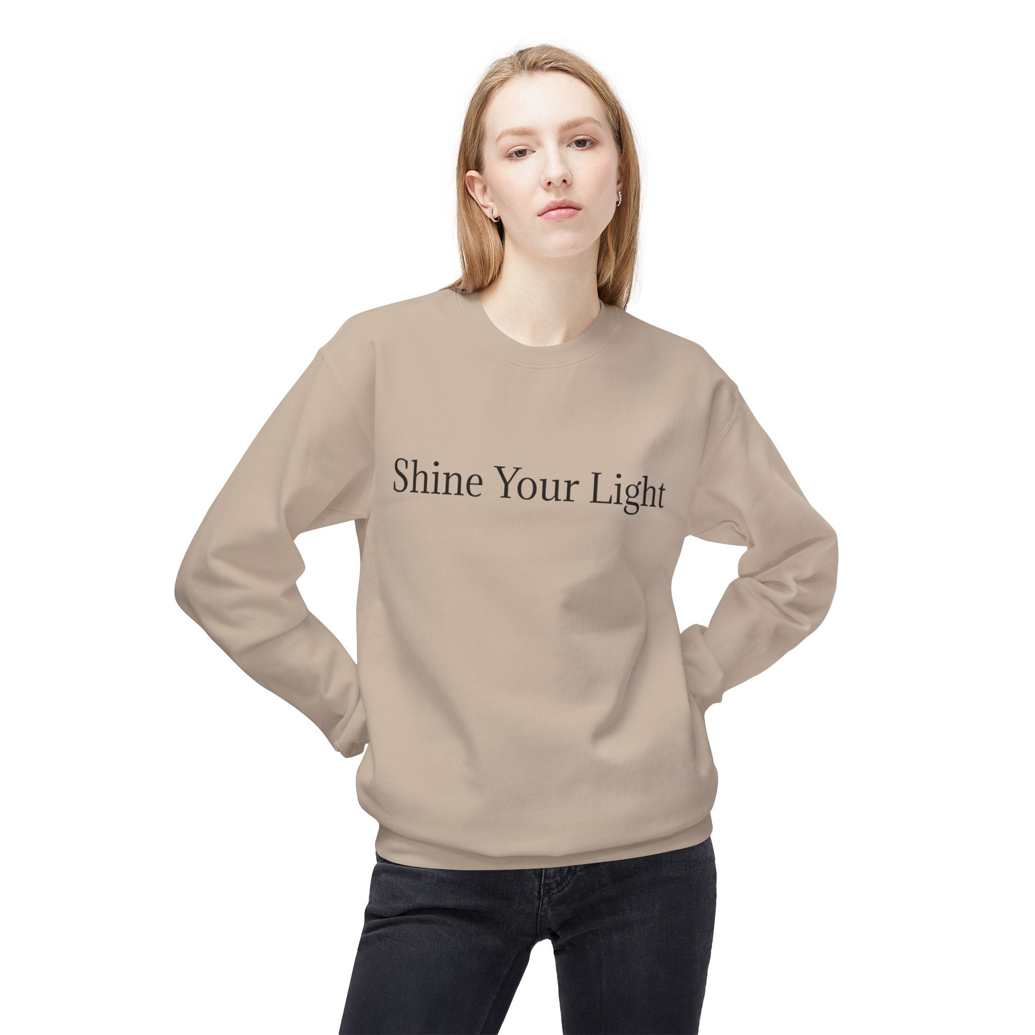 Shine Your Light Sweatshirt — Minimal Inspirational Crewneck with Lightning Bolt