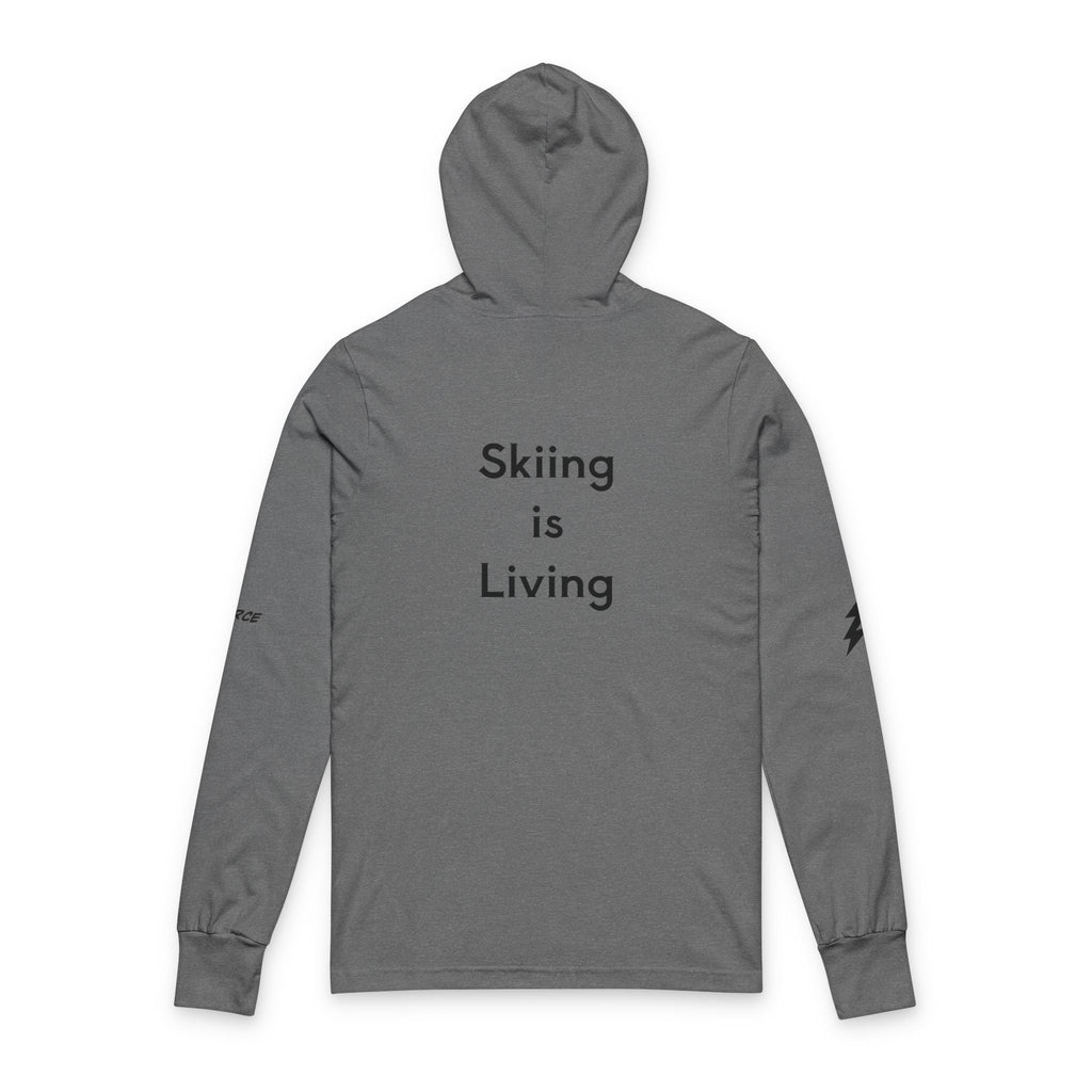 Ski Hoodie Long-Sleeve Tee --"Skiing is Living" (on back) Snow Sports Shirt
