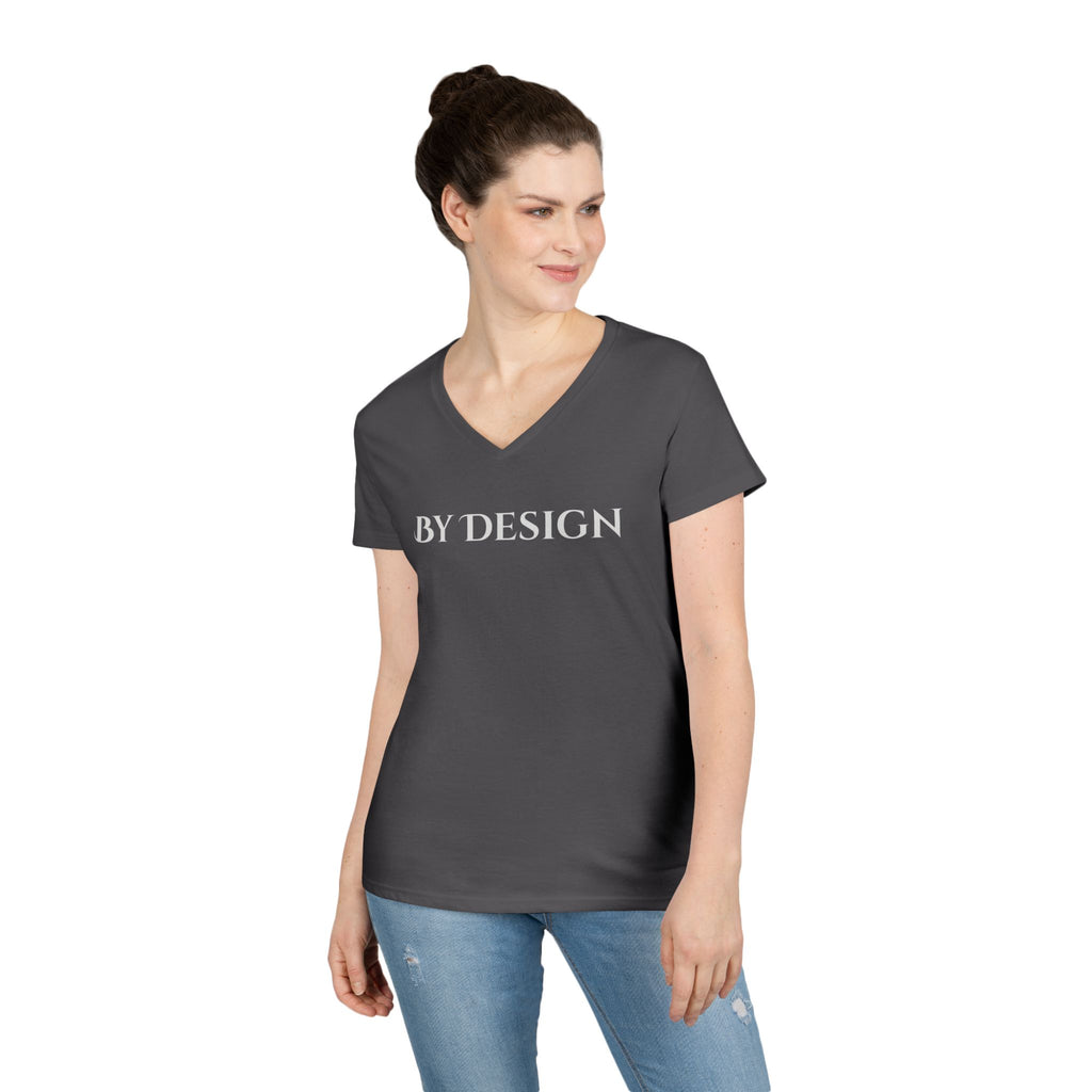 "By Design" Ladies' V-Neck T-Shirt — Minimalist Graphic Tee