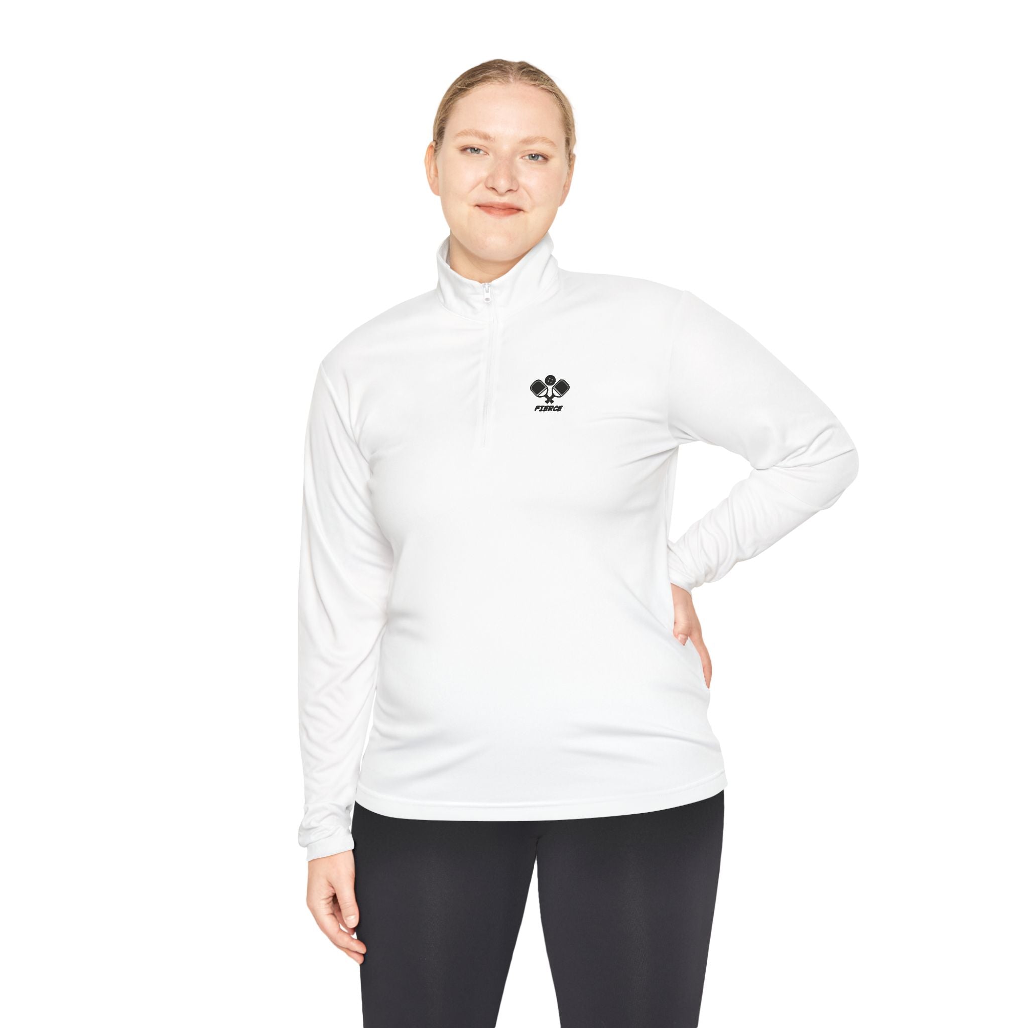 Quarter-Zip Pullover — "All's Fair In Love + Pickleball" with Small Paddle Heart Logo