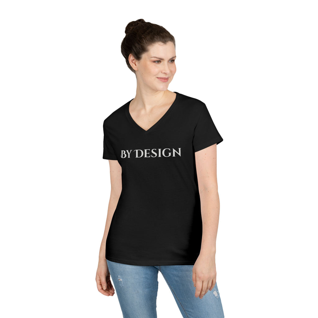 "By Design" Ladies' V-Neck T-Shirt — Minimalist Graphic Tee