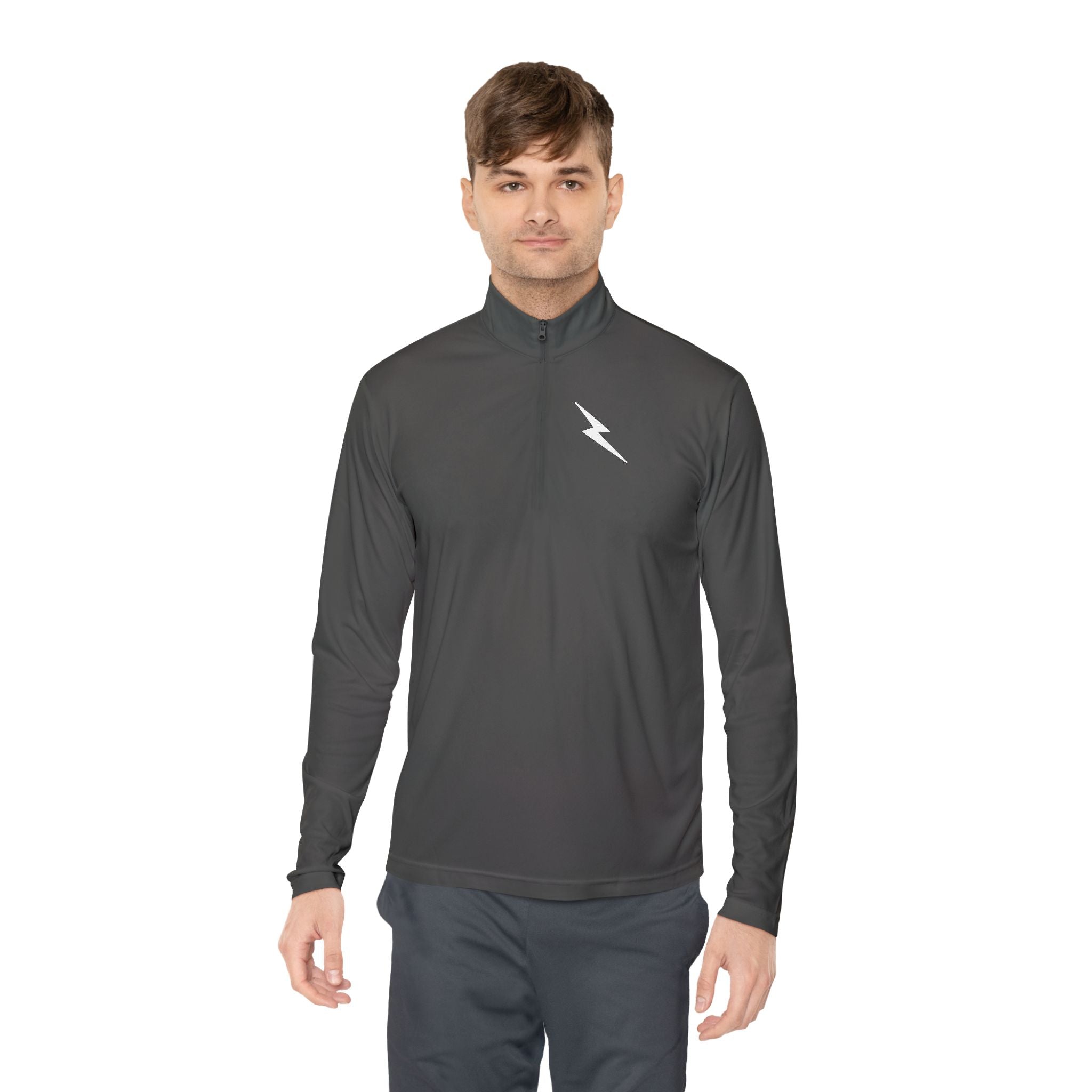 "In It To Win It" (on back) Quarter-Zip Pullover with Minimal Lightning Chest Logo