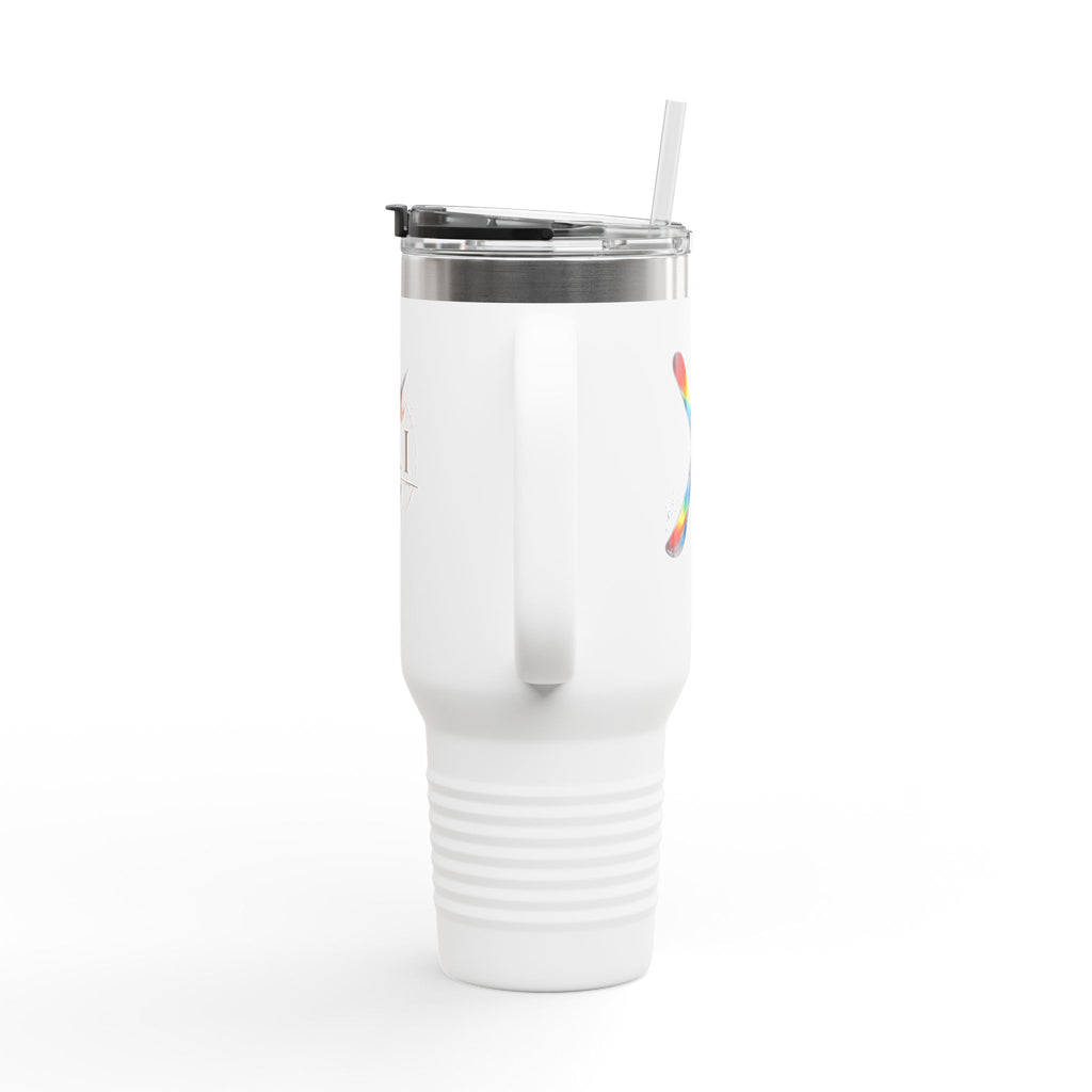 40oz Insulated SKI Travel Mug with Ski's Graphic – Large Thermal Tumbler with Handle & Straw