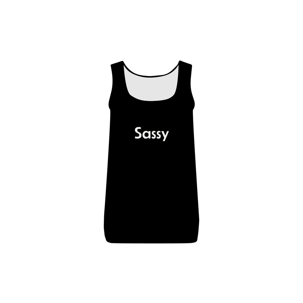 Sassy Women's Fitted Rib Tank Top — #WearYourPower on Back Graphic Tank