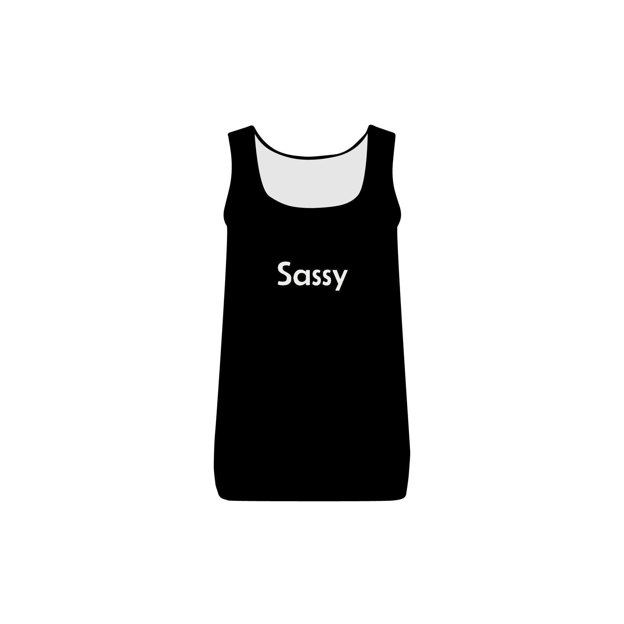Sassy Women's Fitted Rib Tank Top — #WearYourPower on Back Graphic Tank