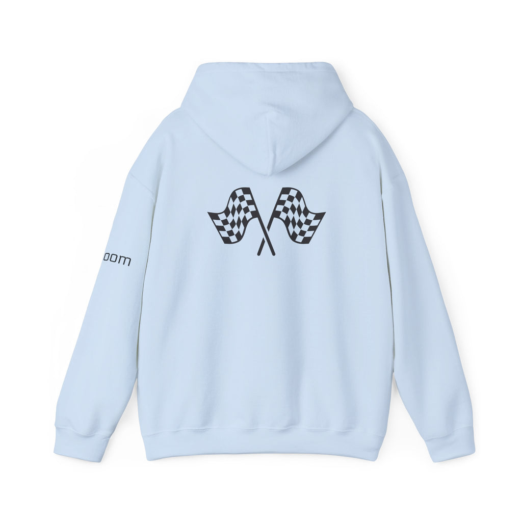 Racing Hoodie - "Life Begins At Redline" Pullover with Checkered Flags on Back