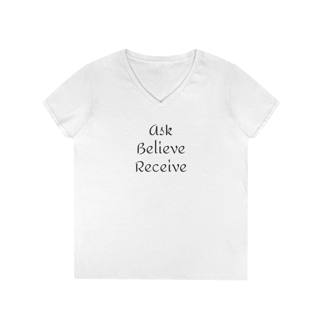Ask-Believe-Receive Ladies' V-Neck T-Shirt