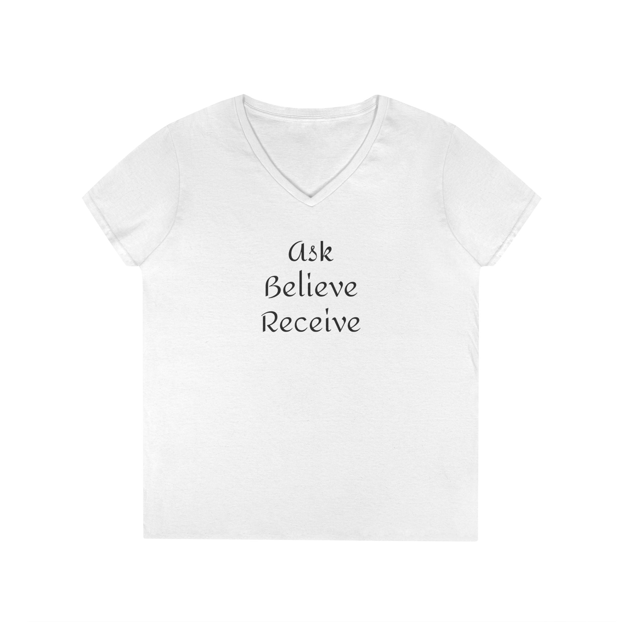 Ask-Believe-Receive Ladies' V-Neck T-Shirt
