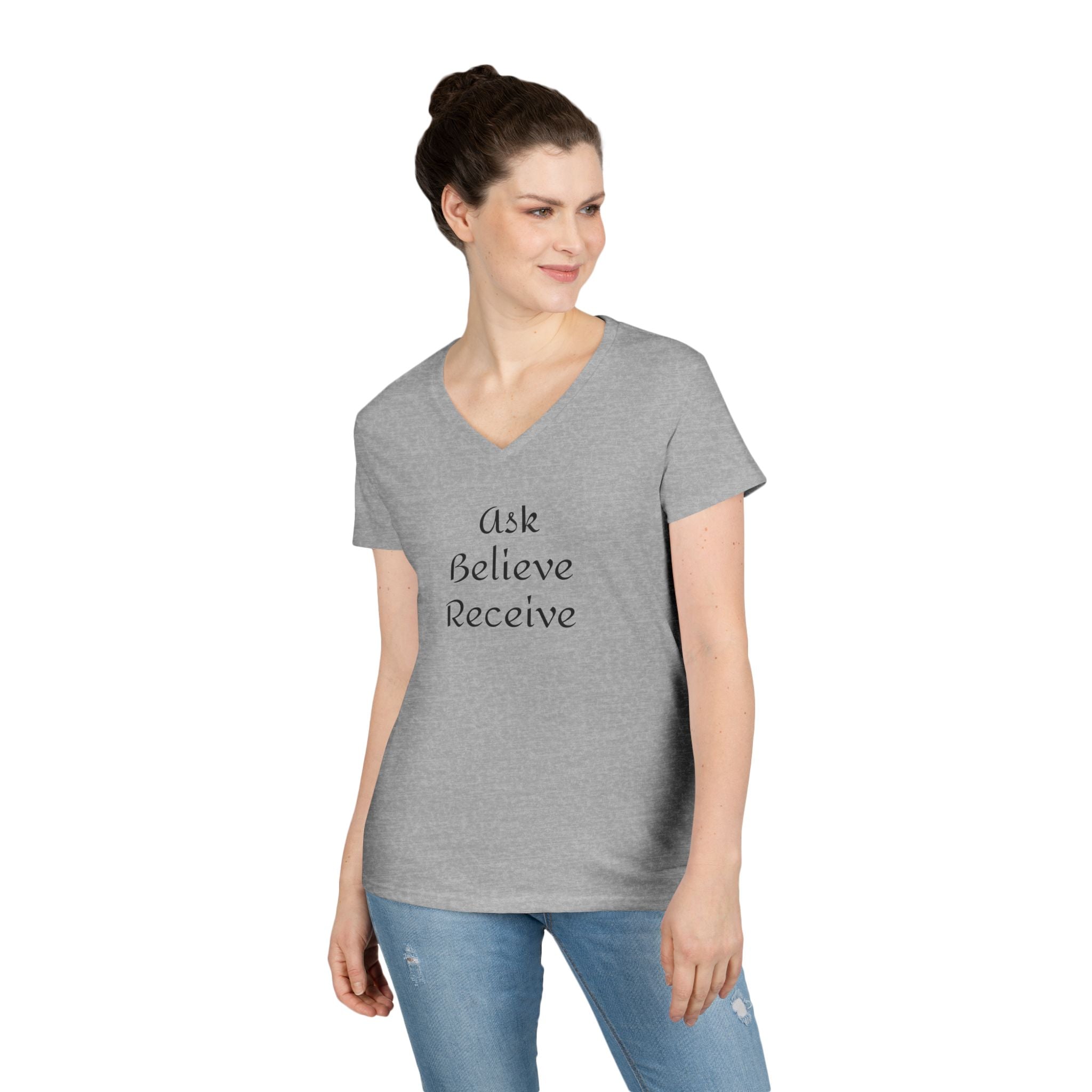 Ask-Believe-Receive Ladies' V-Neck T-Shirt
